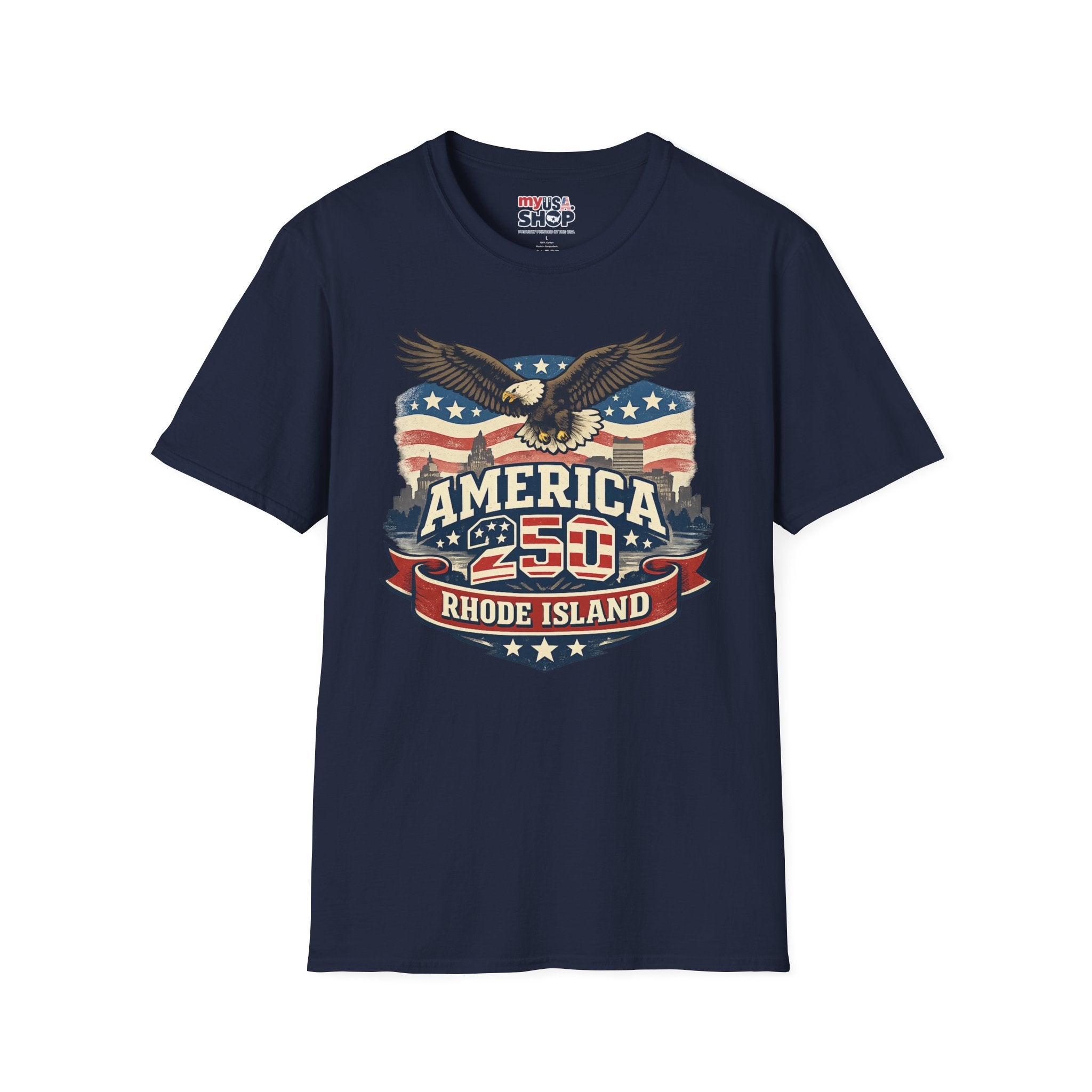 America 250 Rhode Island Eagle Shirt — Patriotic Skyline Graphic Tee
