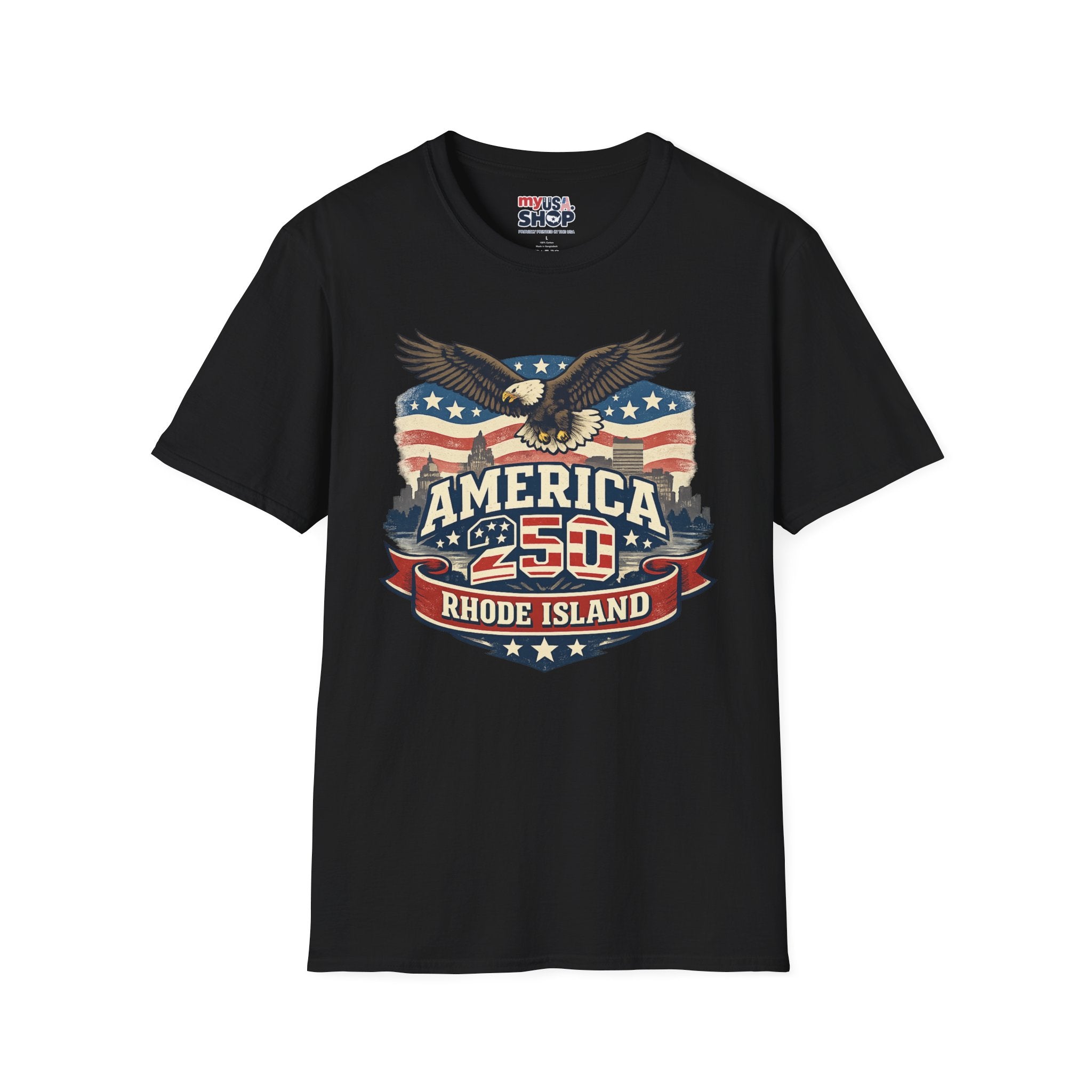 America 250 Rhode Island Eagle Shirt — Patriotic Skyline Graphic Tee