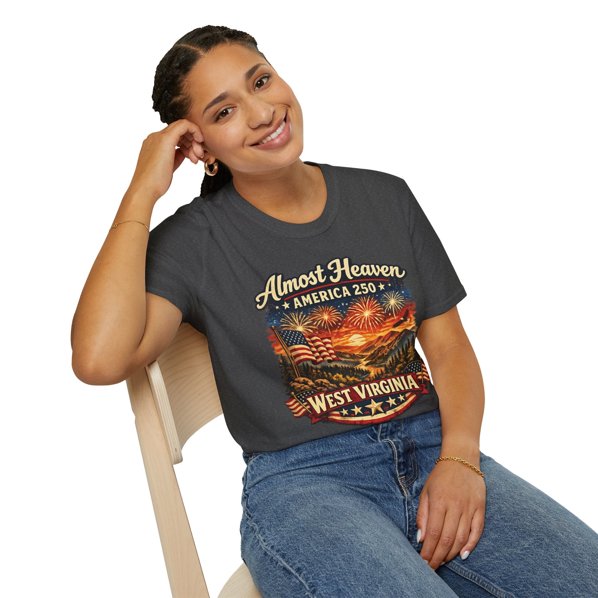 Almost Heaven West Virginia T-Shirt – America 250 Patriotic Fireworks Tee