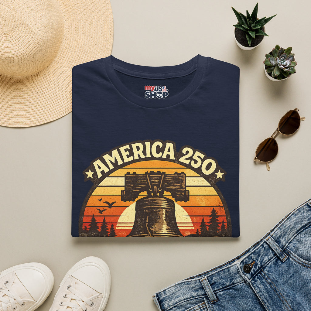 Pennsylvania America 250 Shirt — Retro Sunset Liberty Bell Graphic Tee