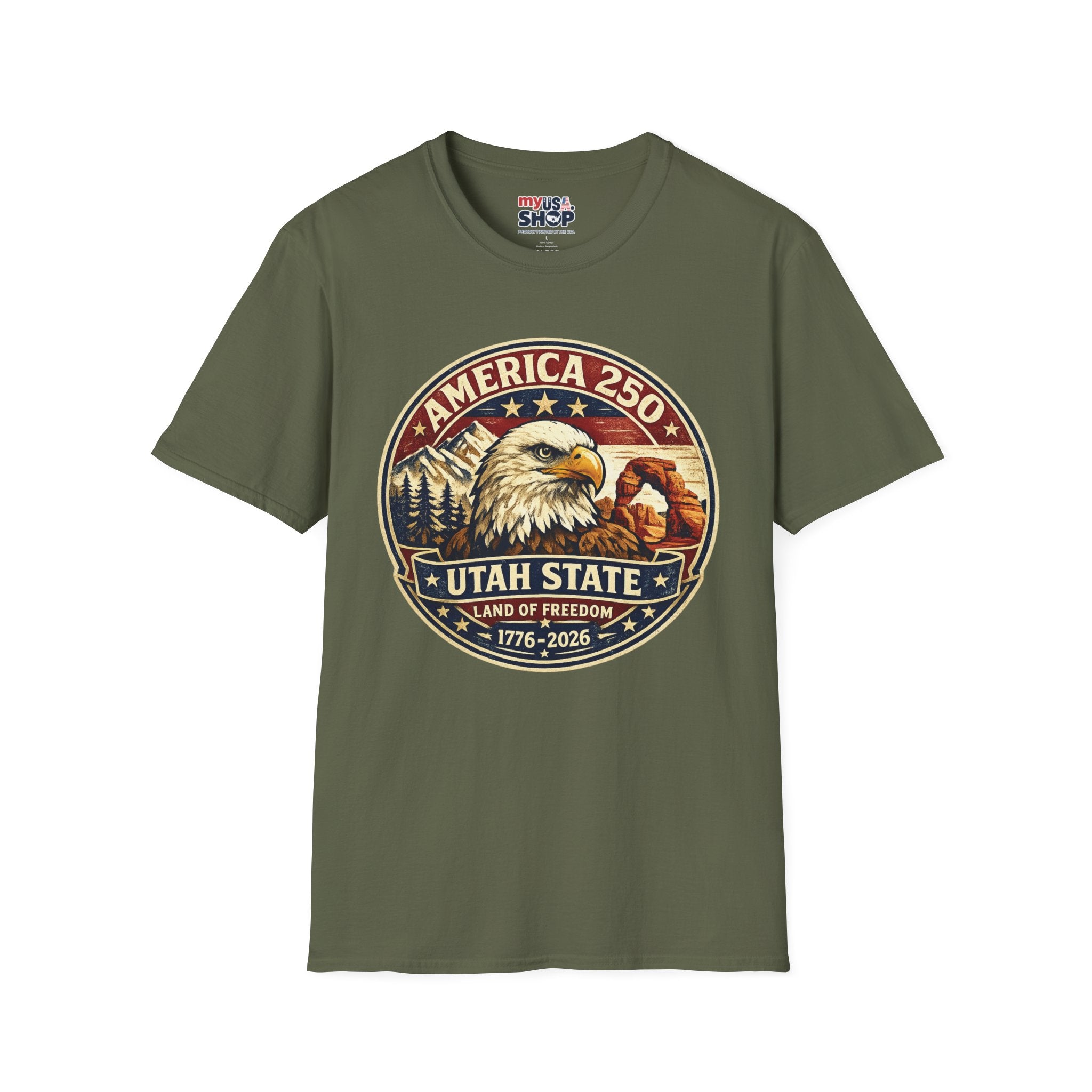 America 250 Utah State Tee — Land of Freedom Eagle Graphic Shirt