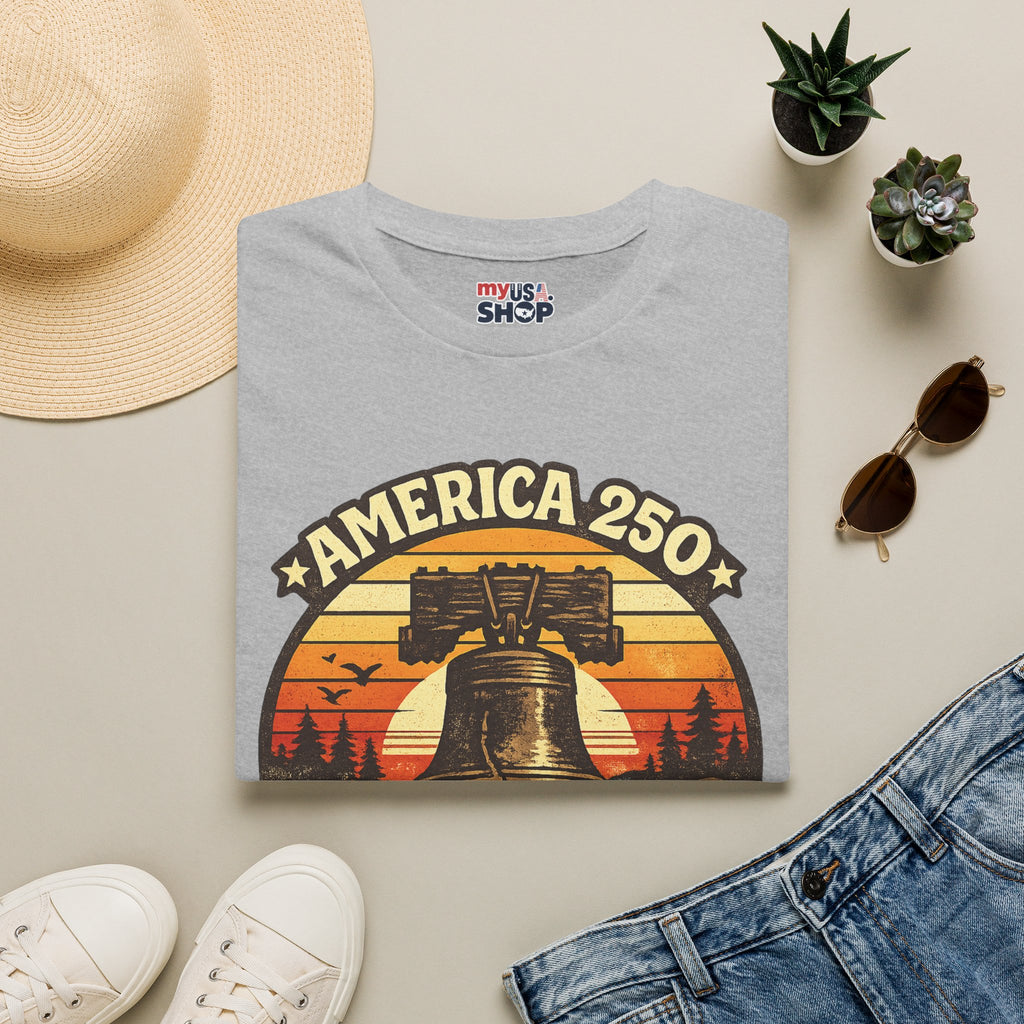 Pennsylvania America 250 Shirt — Retro Sunset Liberty Bell Graphic Tee