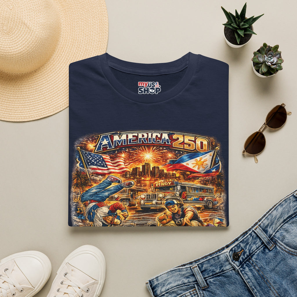 America 250 Celebration — Patriotic Filipino Culture Graphic