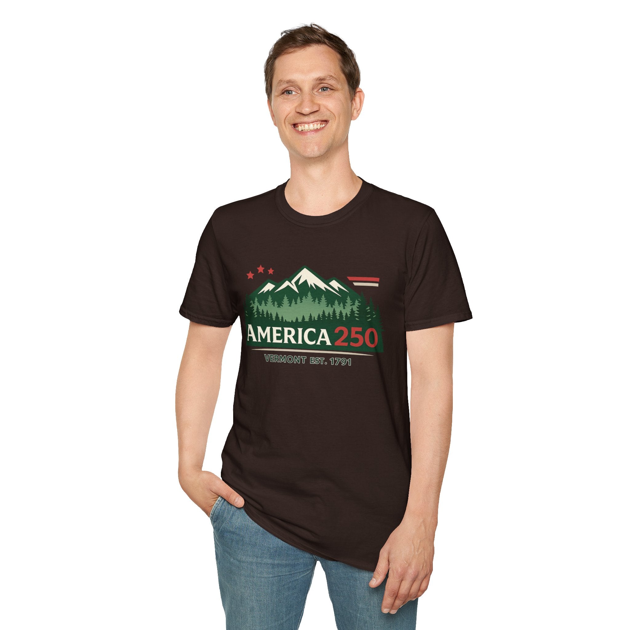 America 250 – Vermont Est. 1791 Mountain Star Vintage Tee Design