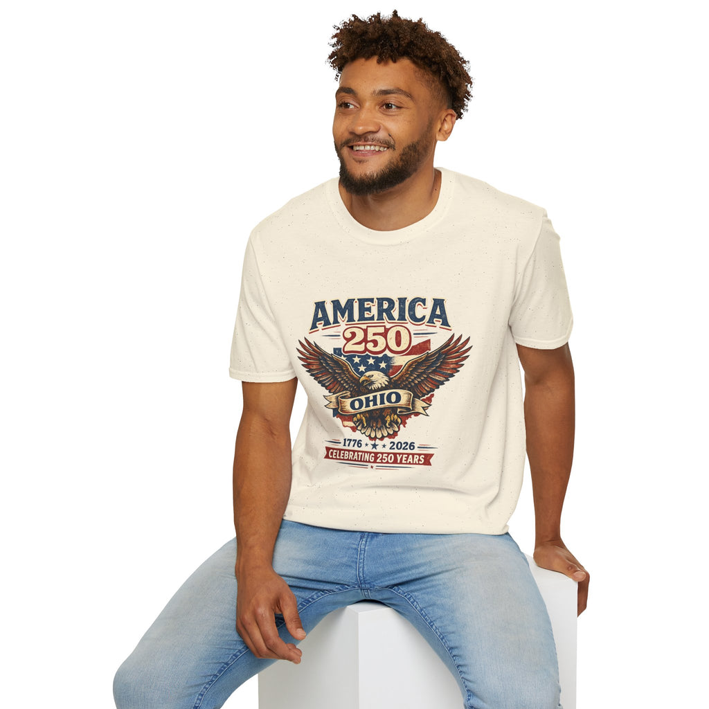 America 250 – Ohio Eagle Ribbon 1776–2026 Vintage Tee Desig