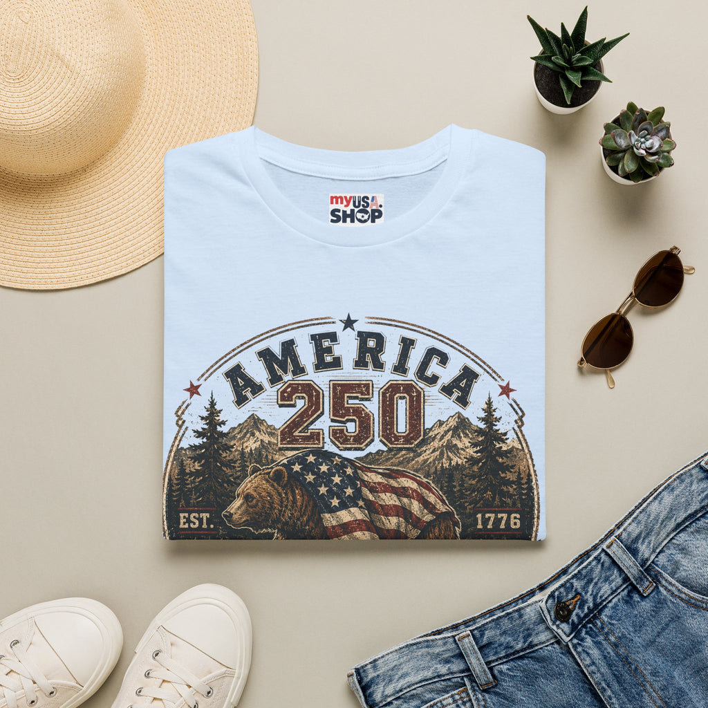America 250 California T-Shirt — 250 Years of Freedom Patriotic Bear Design