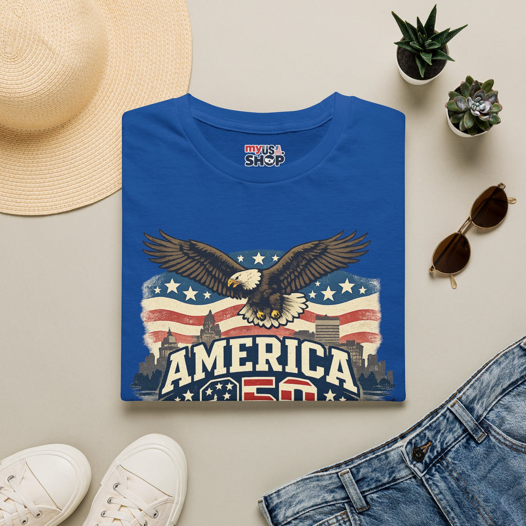 America 250 Rhode Island Eagle Shirt — Patriotic Skyline Graphic Tee