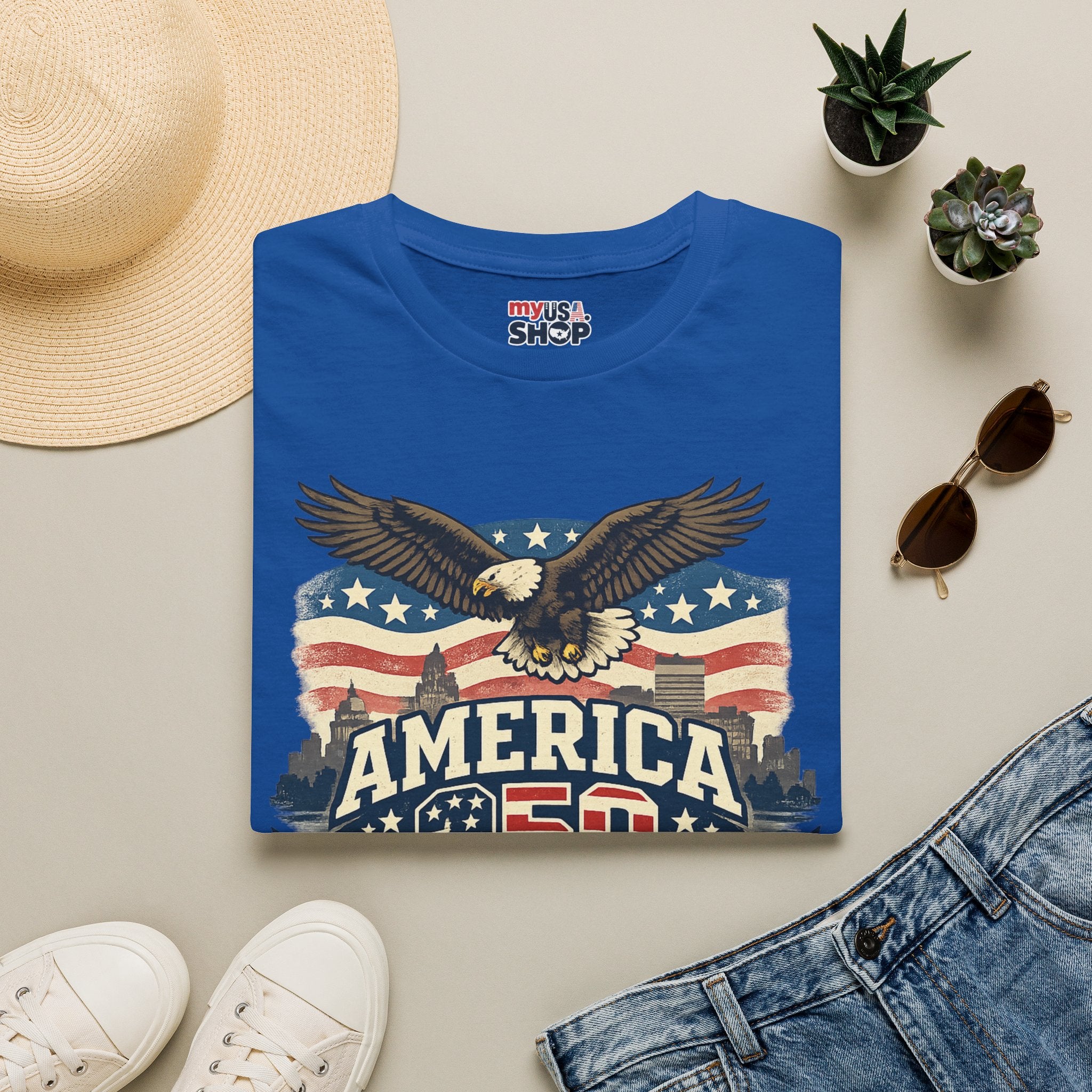 America 250 Rhode Island Eagle Shirt — Patriotic Skyline Graphic Tee