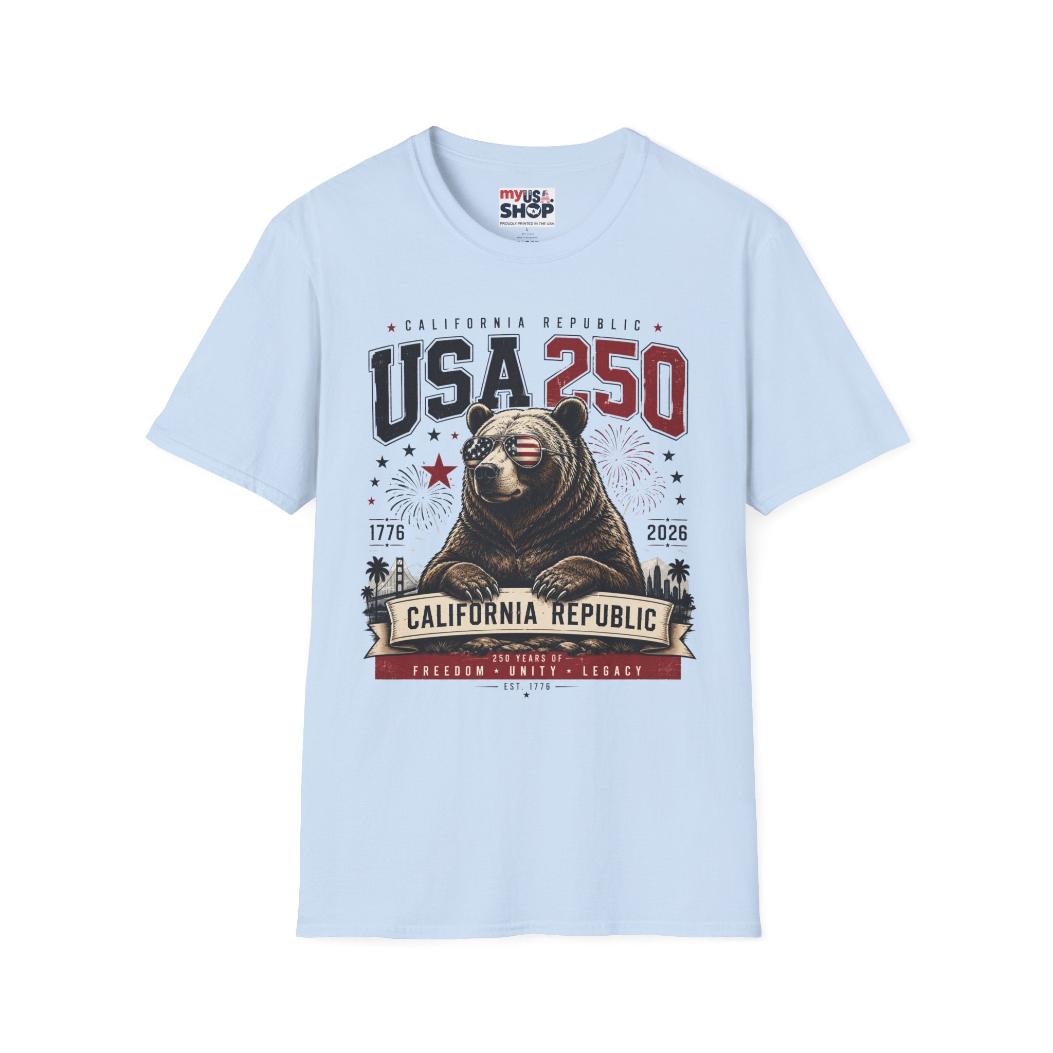 USA 250 California Republic Bear T-Shirt — 1776–2026 Bicentennial Celebration America