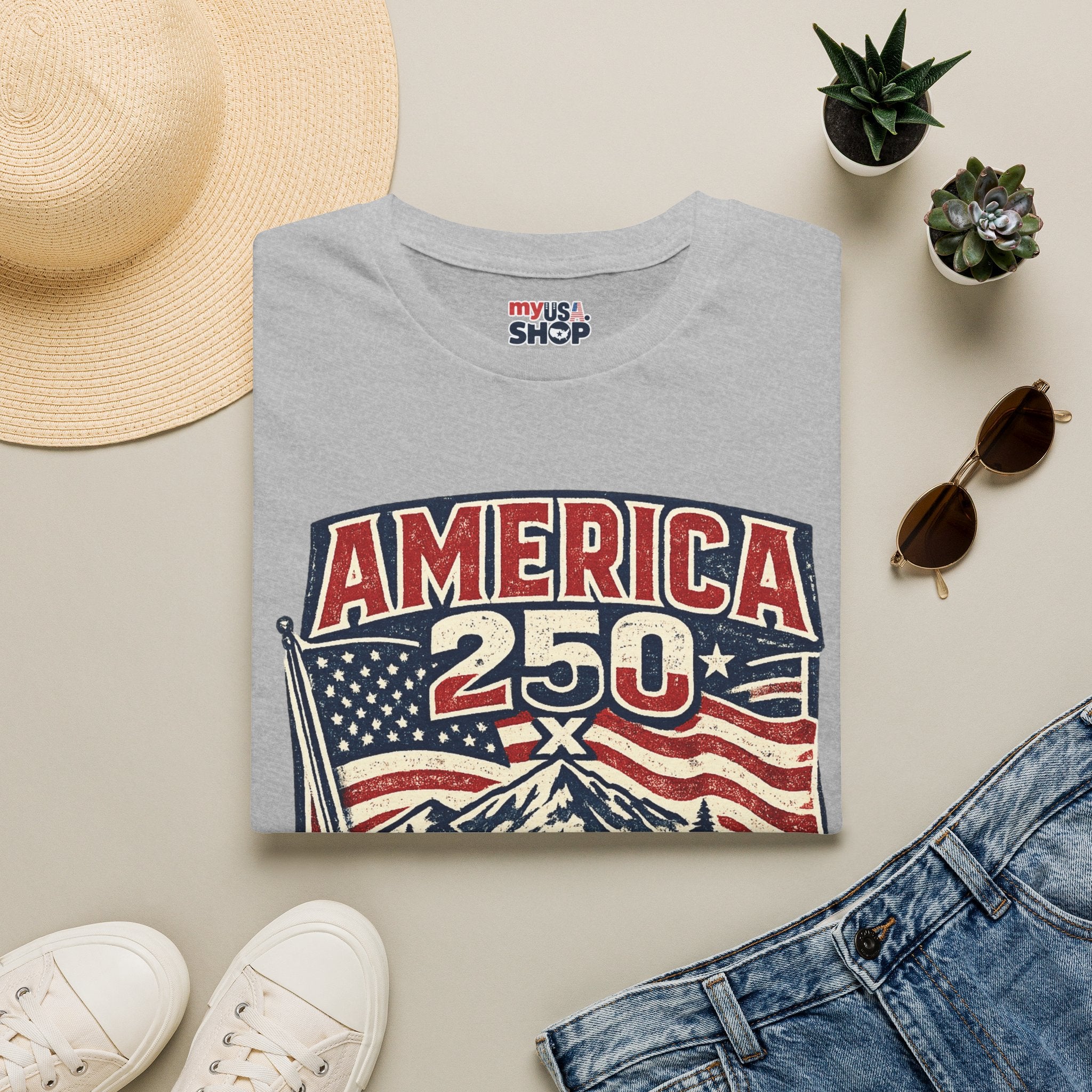 America 250 Oregon Shirt — Patriotic Mountain Flag Badge Tee