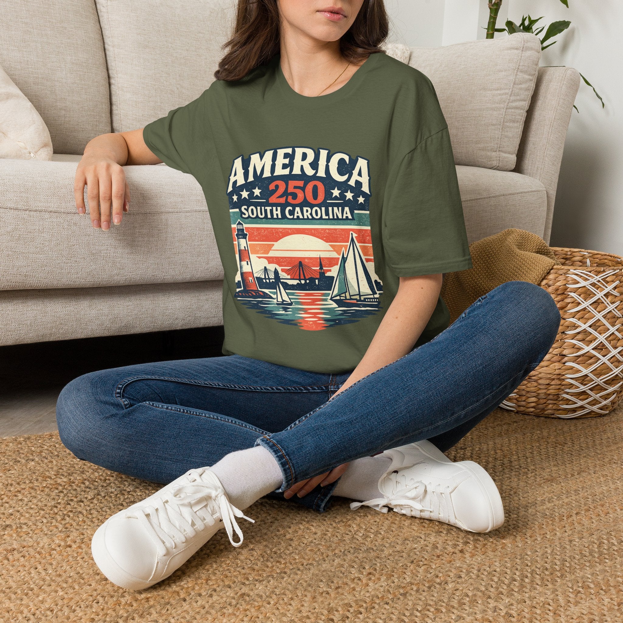 America 250 South Carolina T-Shirt – Retro Sunset Sailing Patriotic Tee