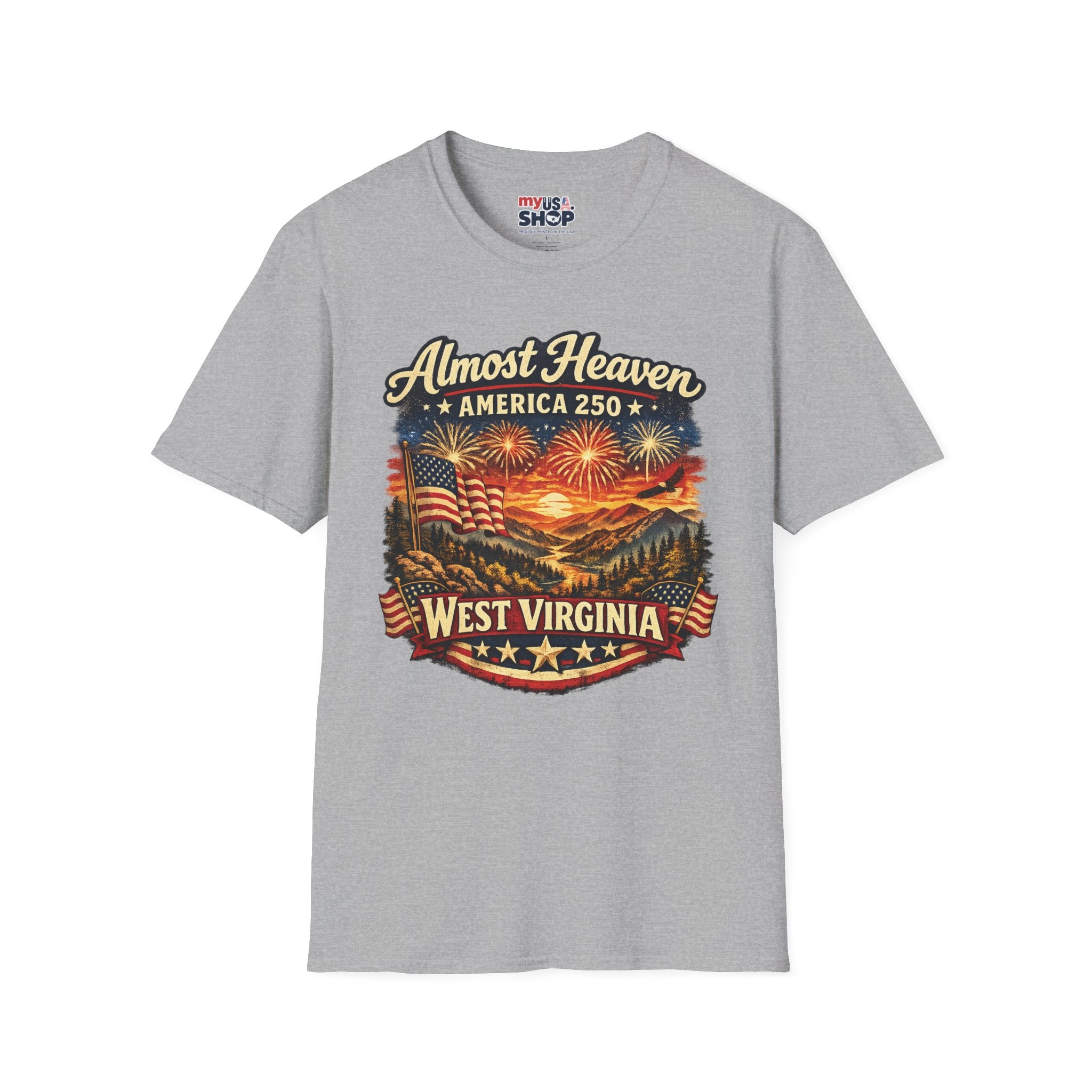 Almost Heaven West Virginia T-Shirt – America 250 Patriotic Fireworks Tee