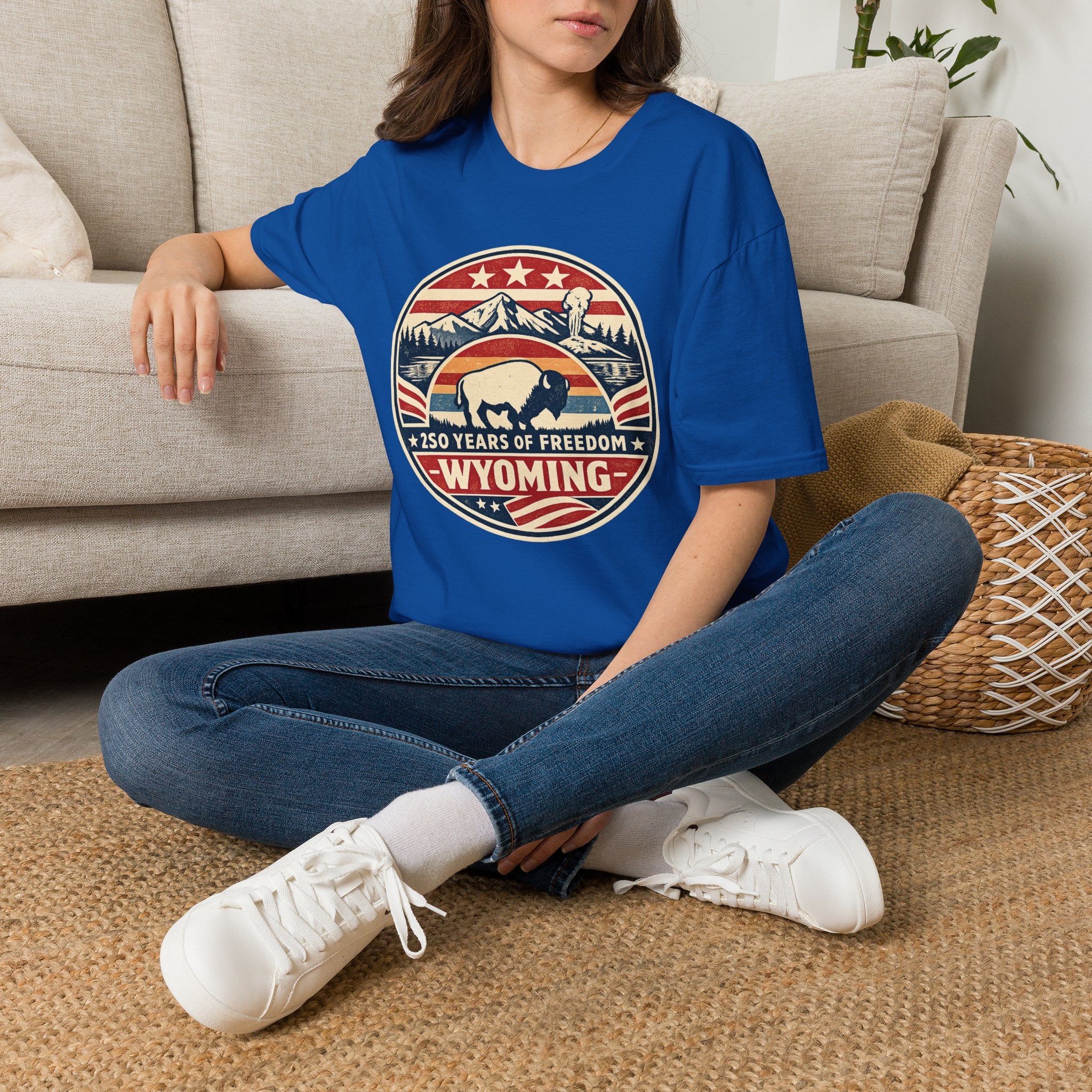 Wyoming Buffalo Tee — America 250 Retro Mountain Graphic T-Shirt