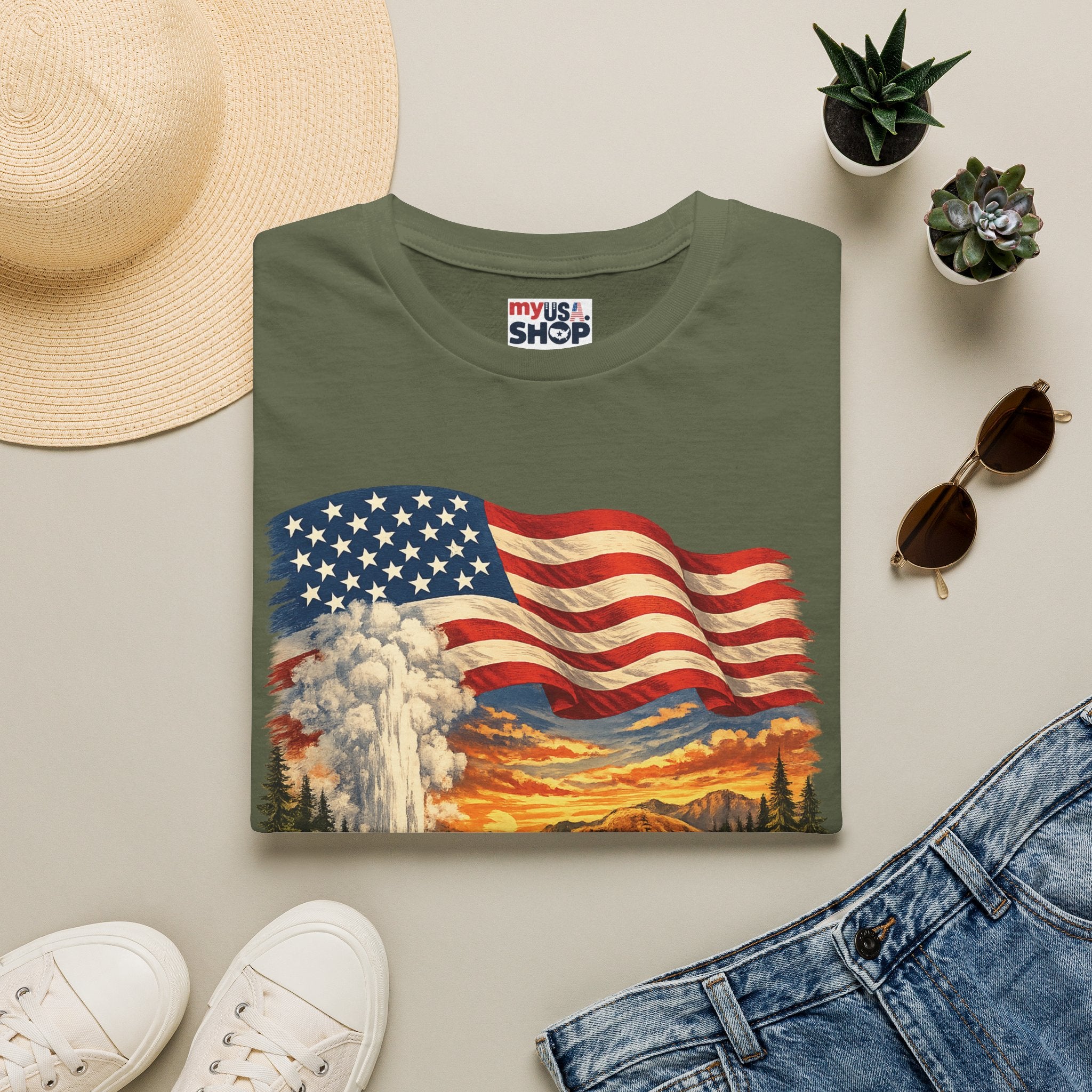America 250 T-Shirt — Vintage Wyoming Yellowstone Design