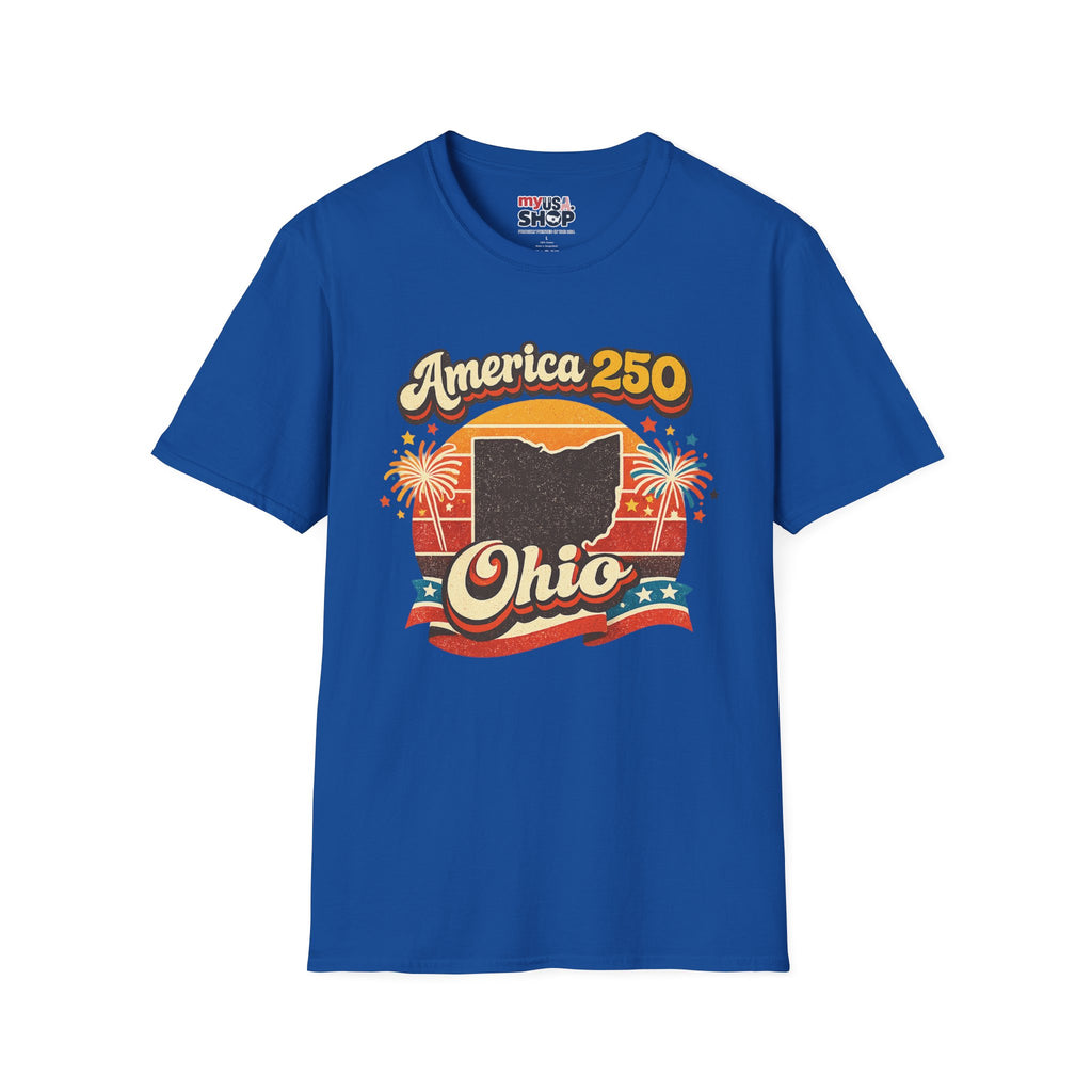 America 250 Ohio T‑Shirt — Retro Fireworks Bicentennial Celebration Tee