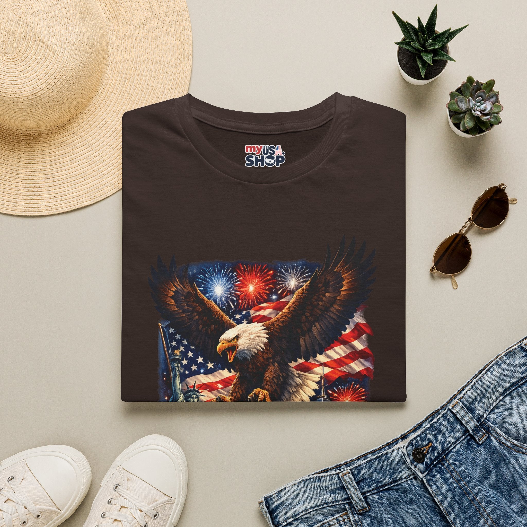 America 250 Patriotic Eagle T-Shirt — New York Fireworks Design