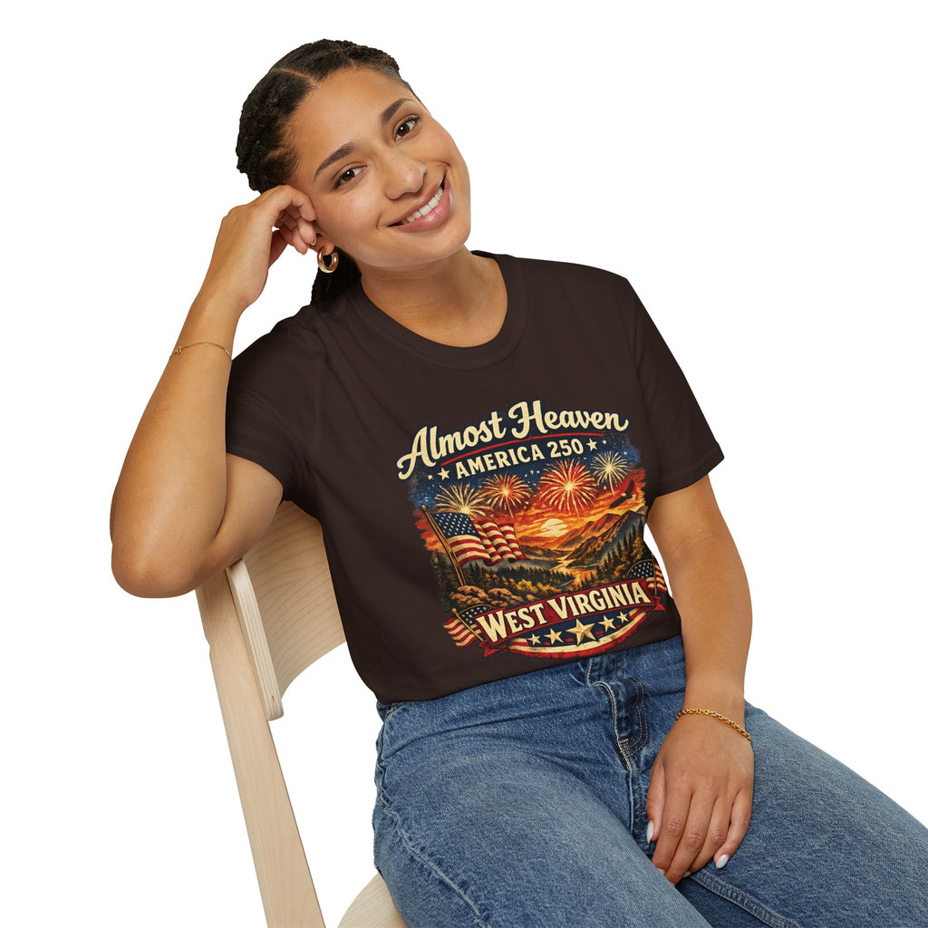 Almost Heaven West Virginia T-Shirt – America 250 Patriotic Fireworks Tee
