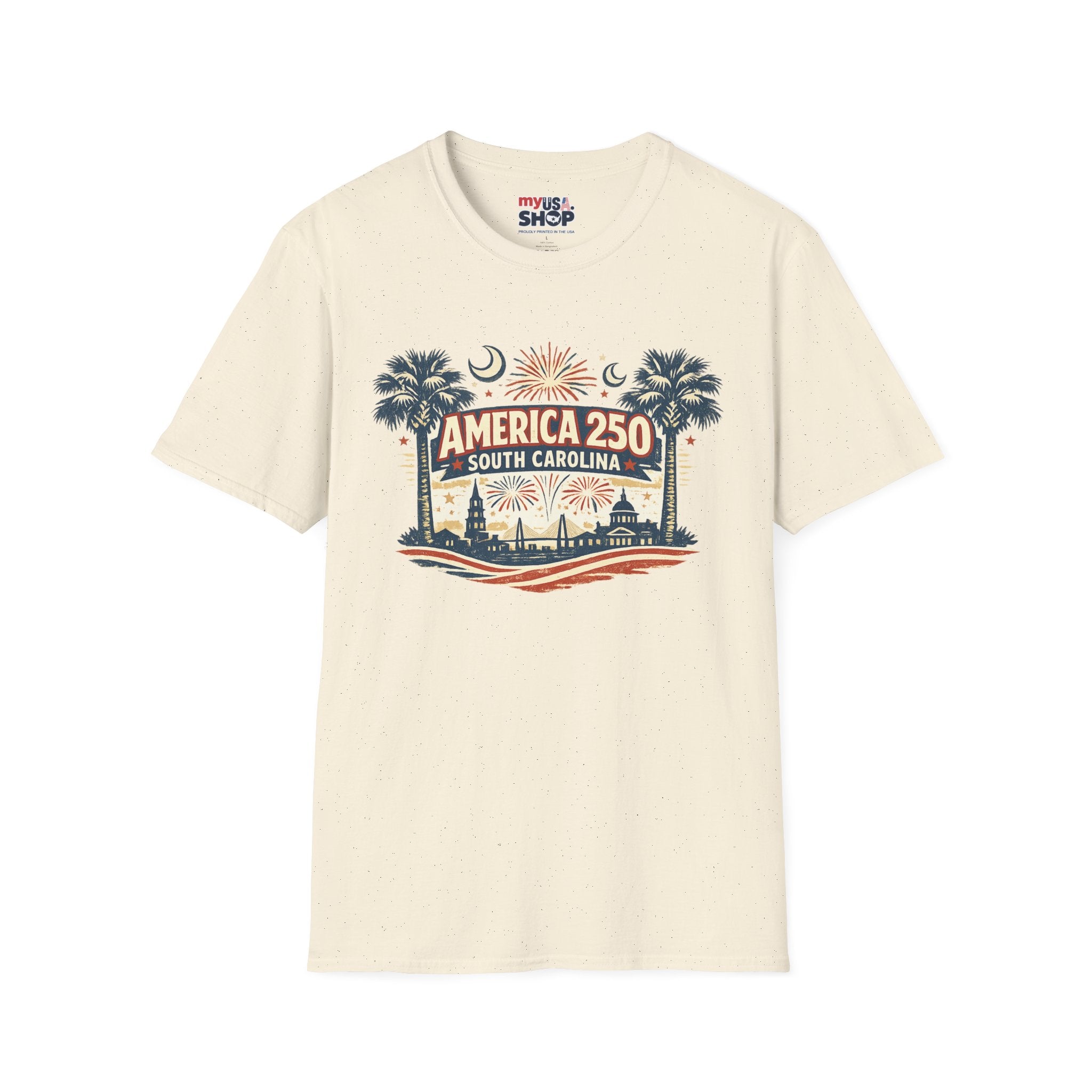 America 250 South Carolina T‑Shirt — Patriotic 250th Anniversary Tee with Palms & Fireworks