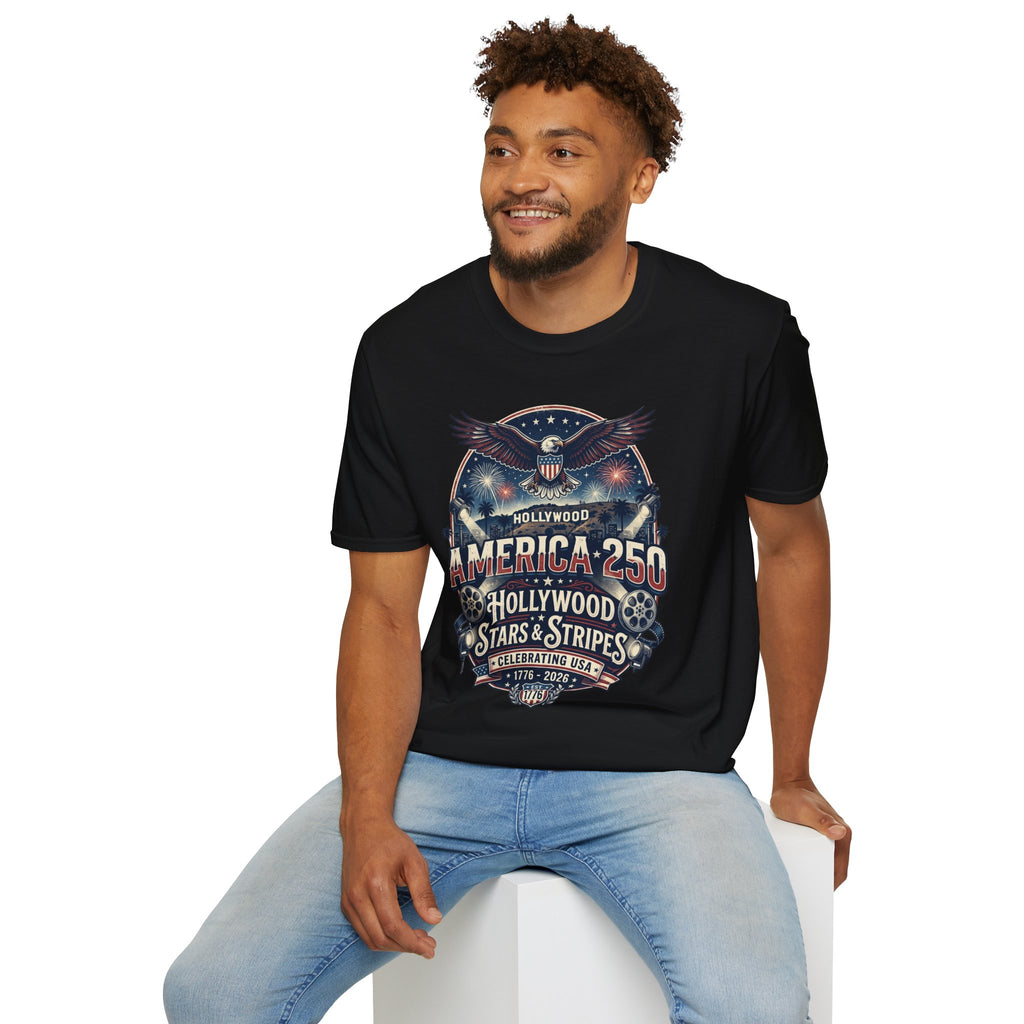 America 250 Graphic T-Shirt — Hollywood Stars & Stripes Eagle Design