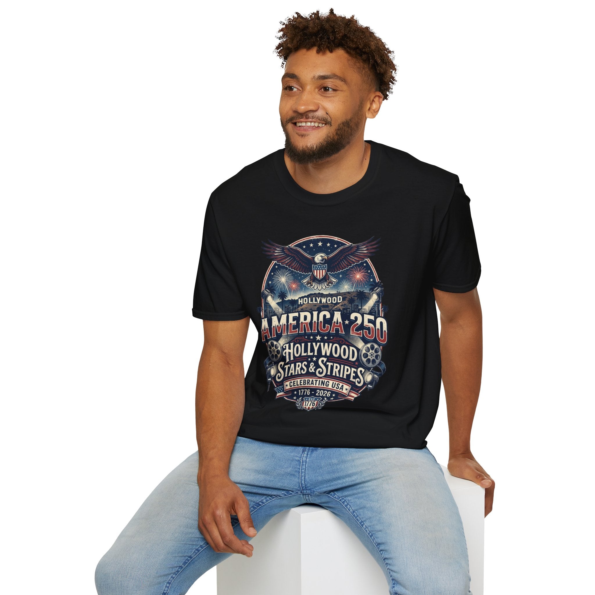 America 250 Graphic T-Shirt — Hollywood Stars & Stripes Eagle Design