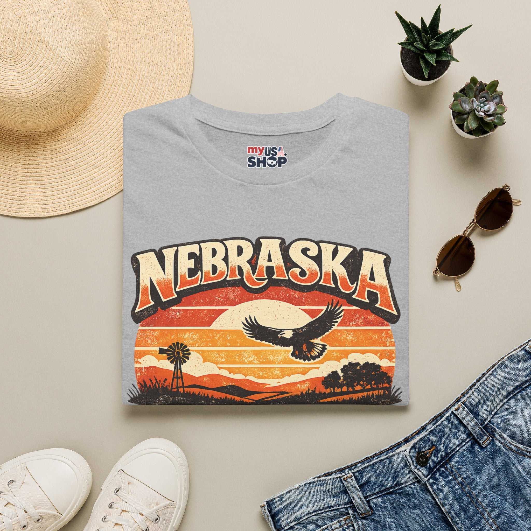 Nebraska America 250 Retro Sunset T-Shirt