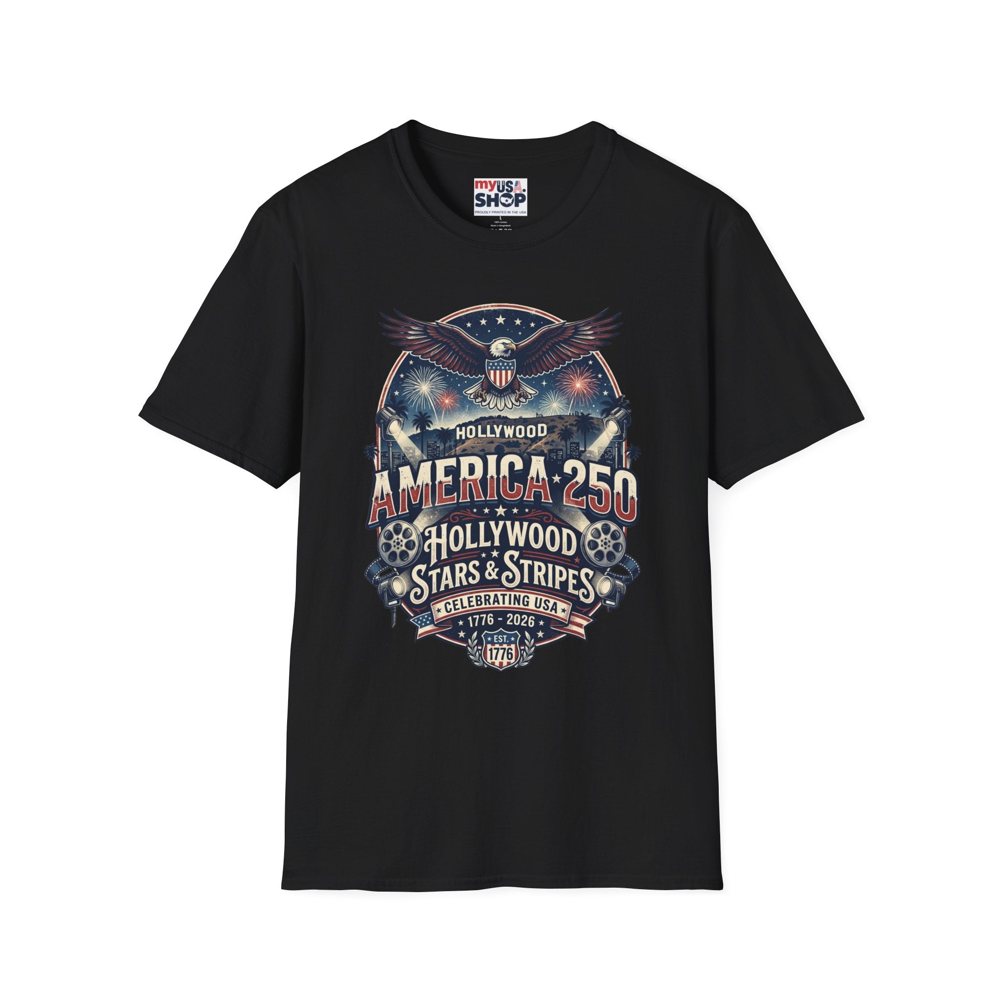 America 250 Graphic T-Shirt — Hollywood Stars & Stripes Eagle Design