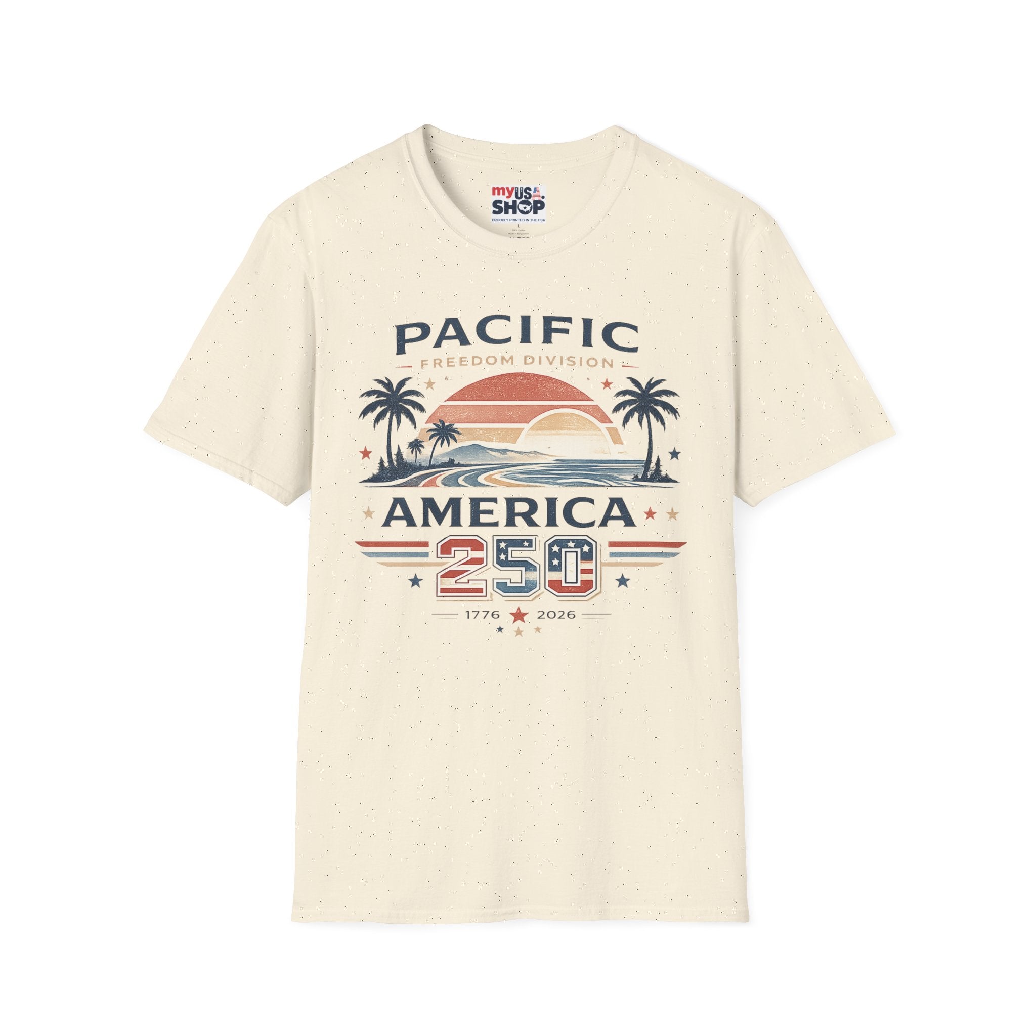America 250 Pacific Sunset T-Shirt — Vintage Coastal Palm Beach Graphic