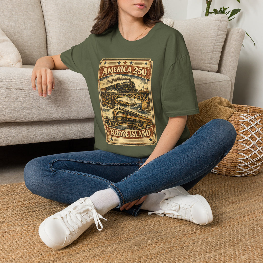 America 250 Rhode Island Train Heritage T-Shirt — Vintage Railroad Graphic Tee