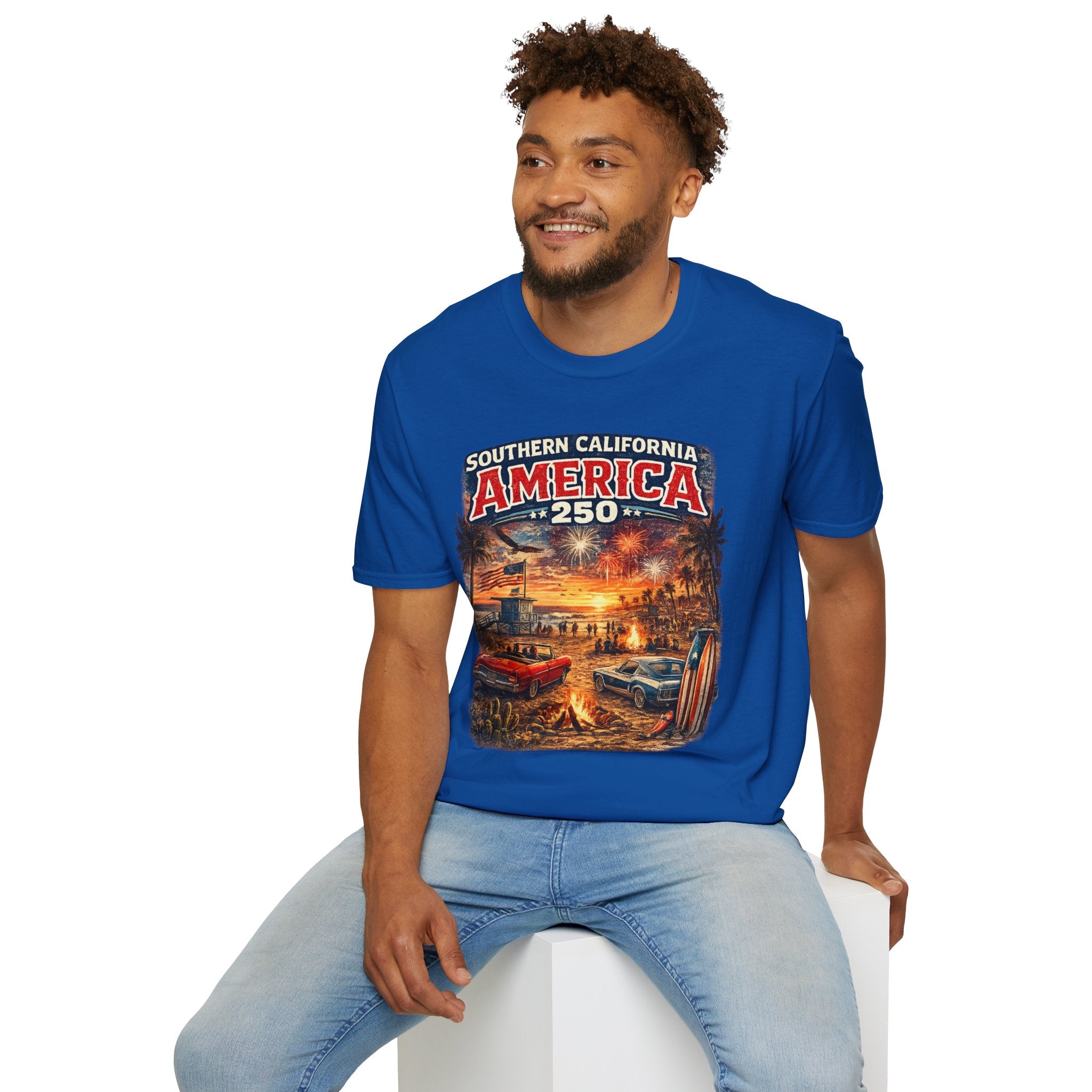 America 250 Southern California Sunset T-Shirt — Patriotic 4th of July Beach Vintage Tee