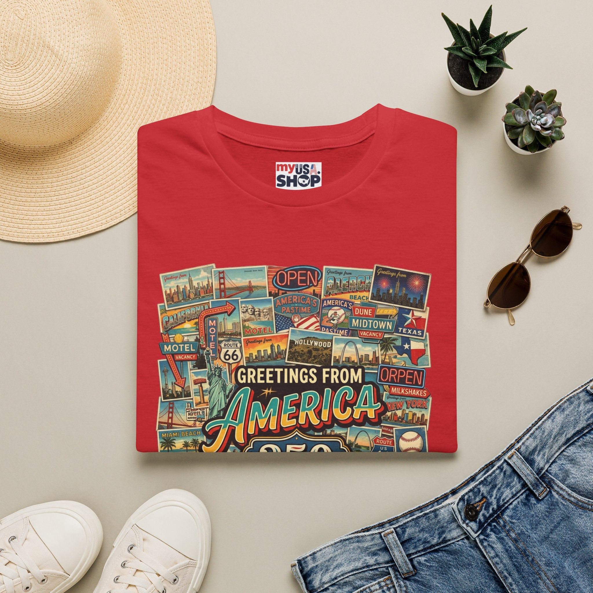 Greetings From America 250 Vintage Postcard T-Shirt Pop Culture