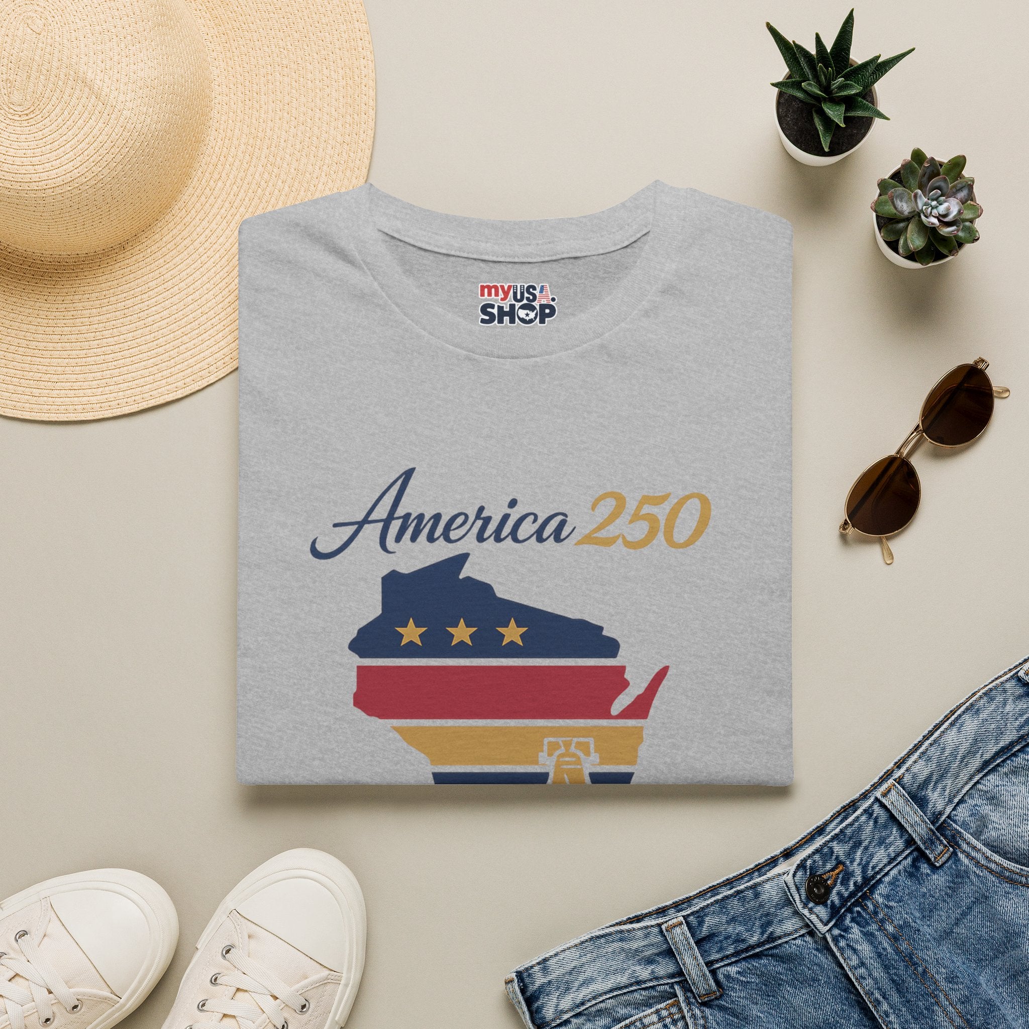 America 250 Wisconsin T-Shirt – Patriotic USA State Tee