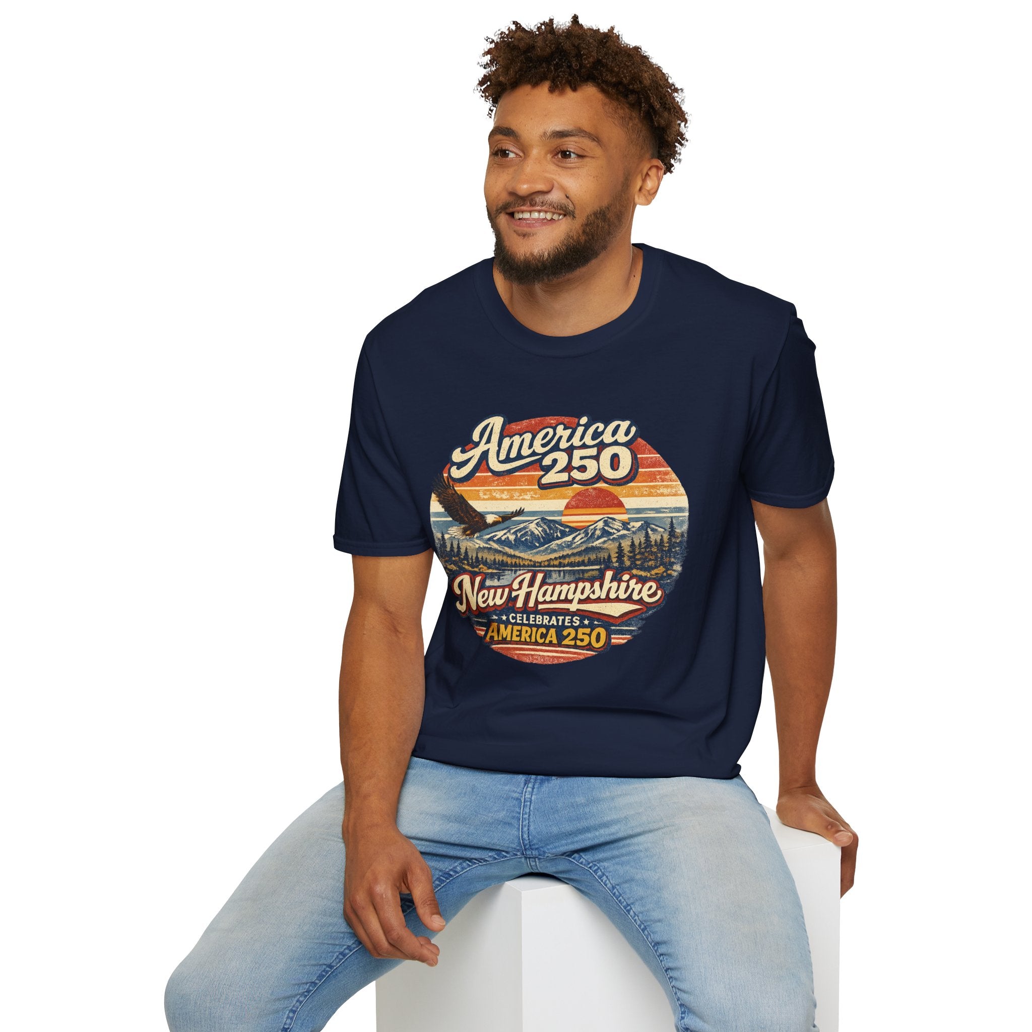 America 250 T-Shirt — Retro Eagle & Mountain New Hampshire Design