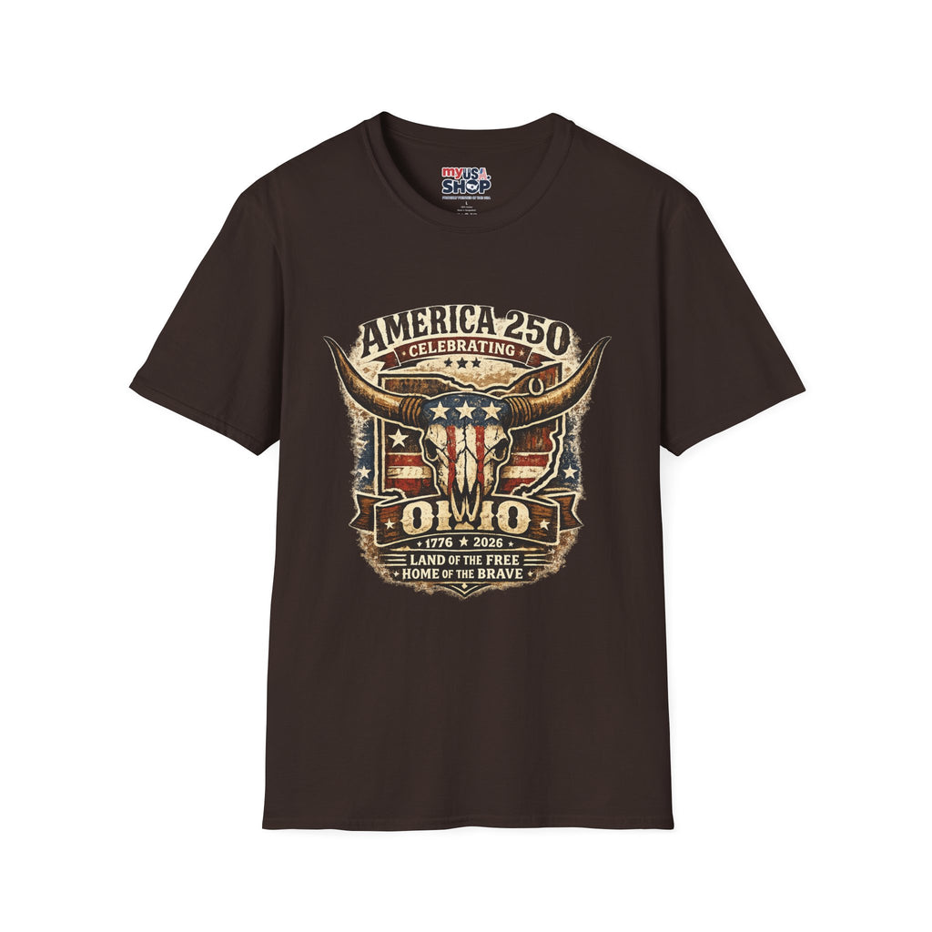 America 250 – Ohio Longhorn Skull Patriotic Vintage Tee Design