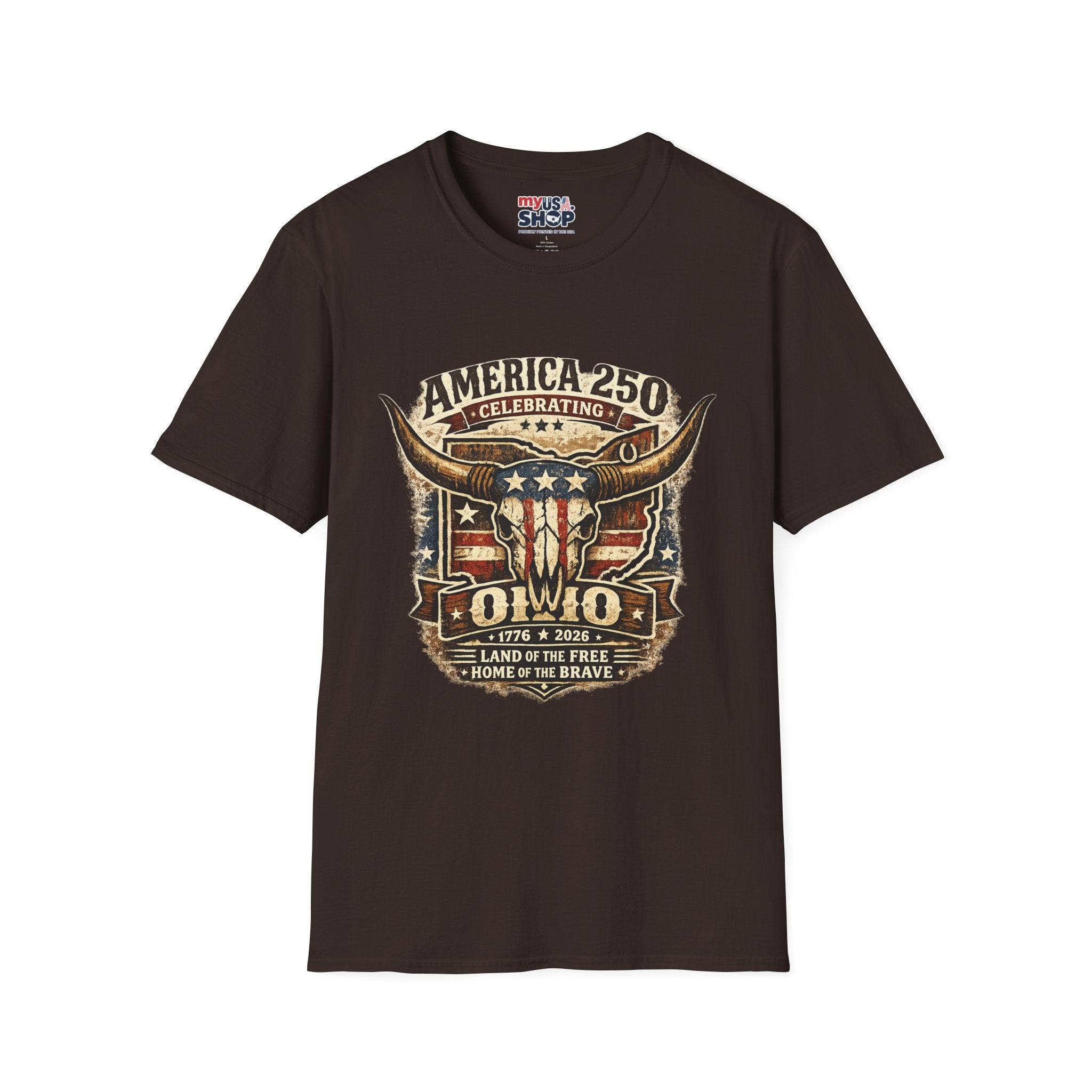 America 250 – Ohio Longhorn Skull Patriotic Vintage Tee Design
