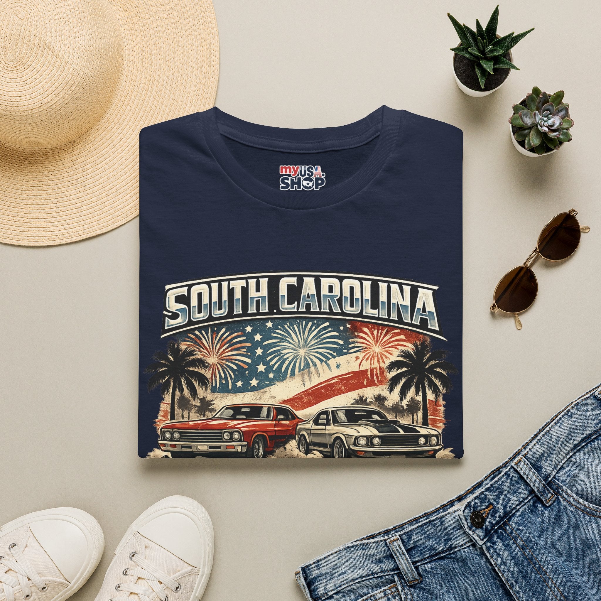 America 250 South Carolina Retro Fireworks T-Shirt