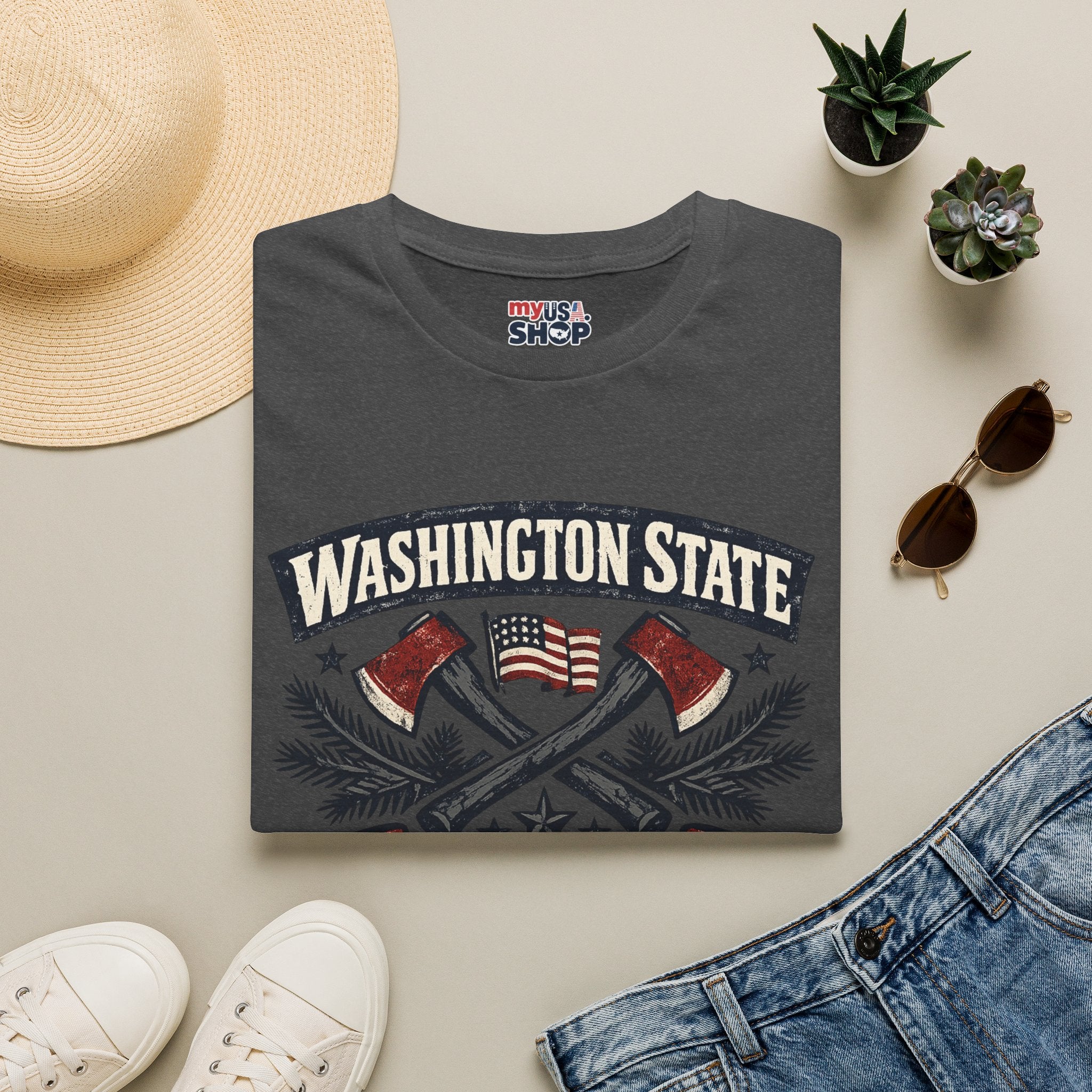 America 250 Washington State T-Shirt —  Axes Retro Graphic Tee