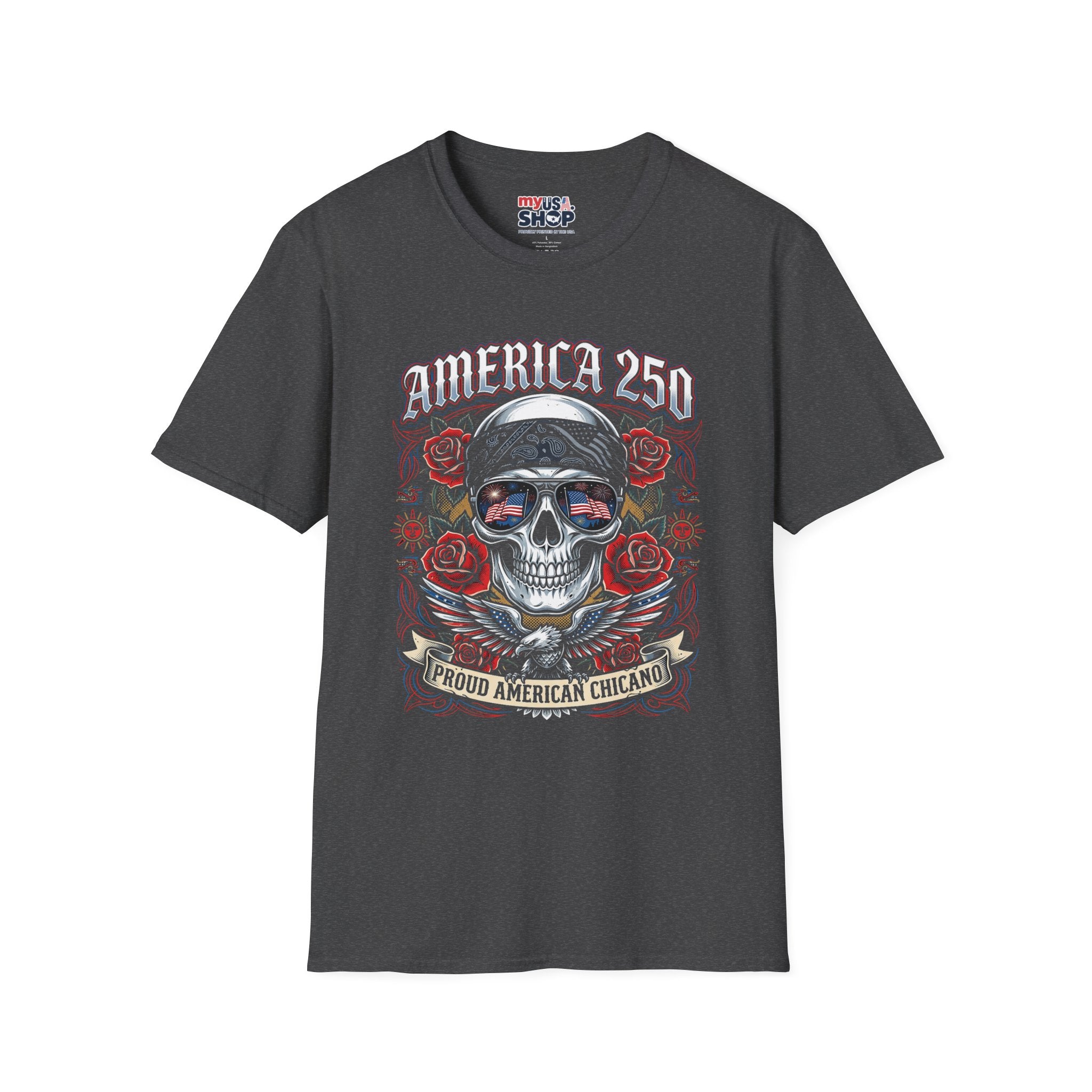 America 250 Chicano Skull– Patriotic Sugar Skull with Roses