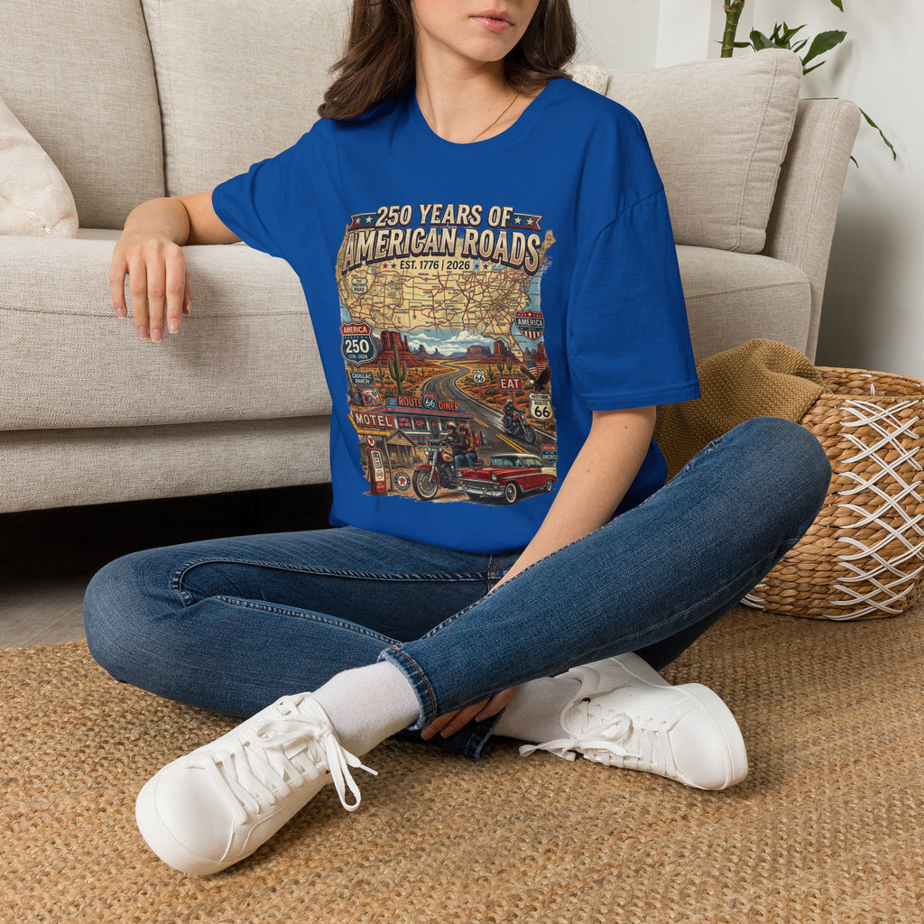 250 Years of American Roads T‑Shirt — Vintage USA Roadmap & Route 66 Travel Tee America 250 Pop Culture