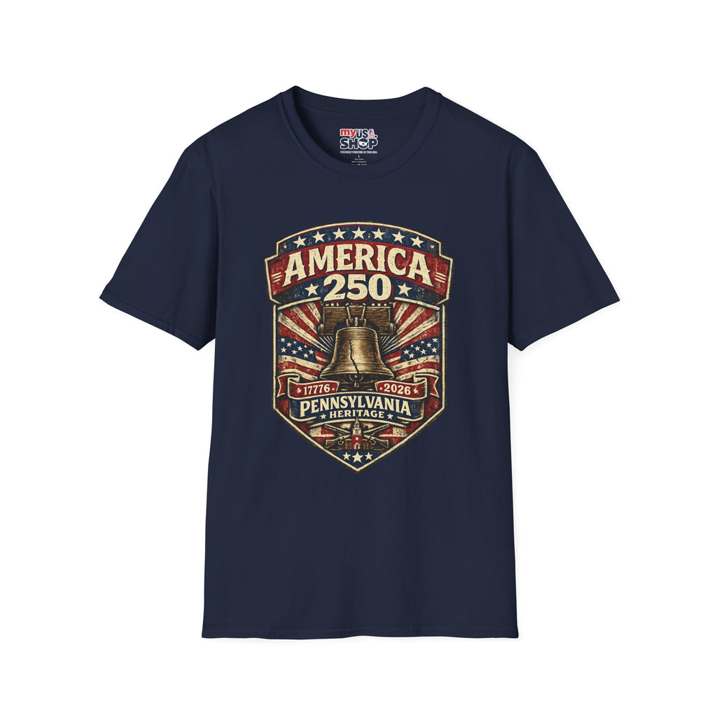 Pennsylvania America 250 Shirt — Vintage Liberty Bell Heritage Crest Tee