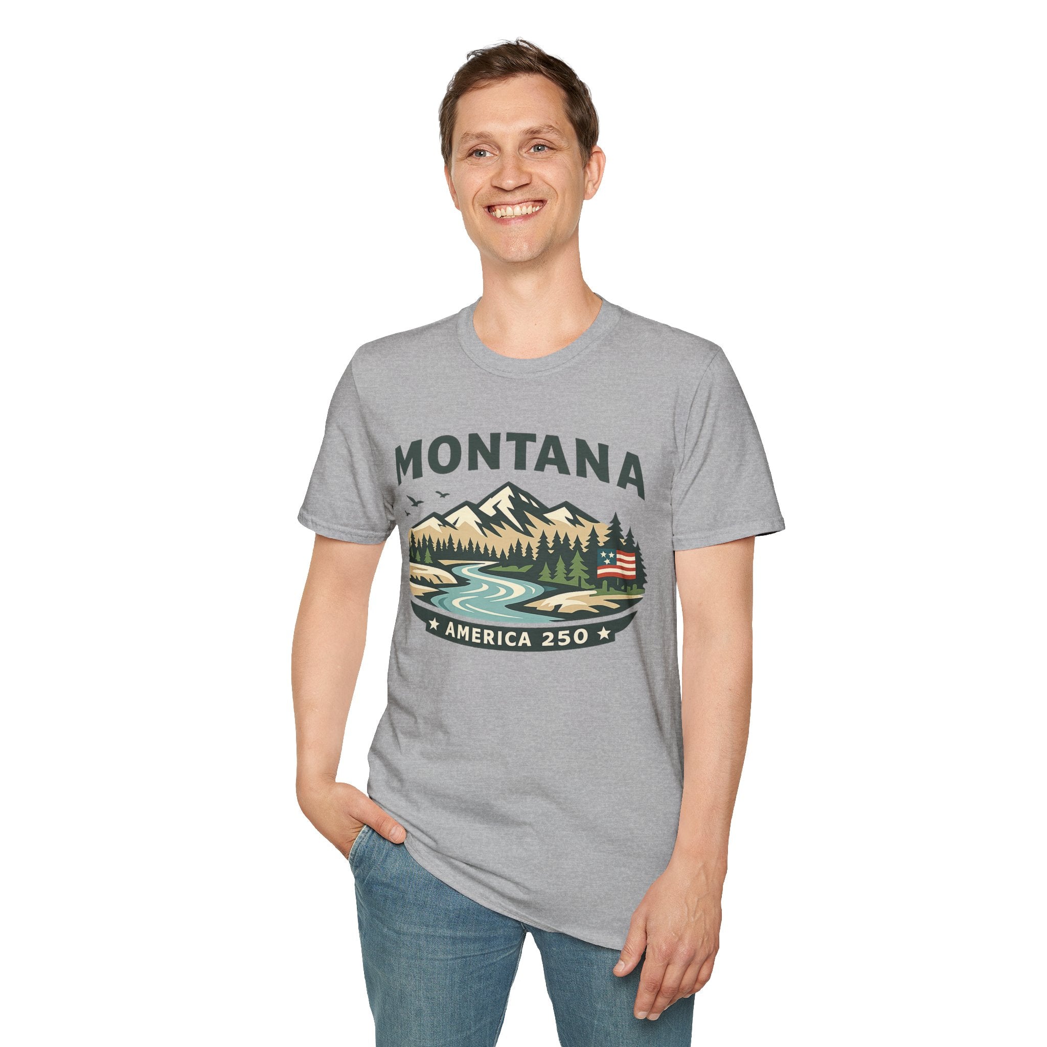 America 250 x Montana Mountain Scenic T-Shirt — Retro Nature Design