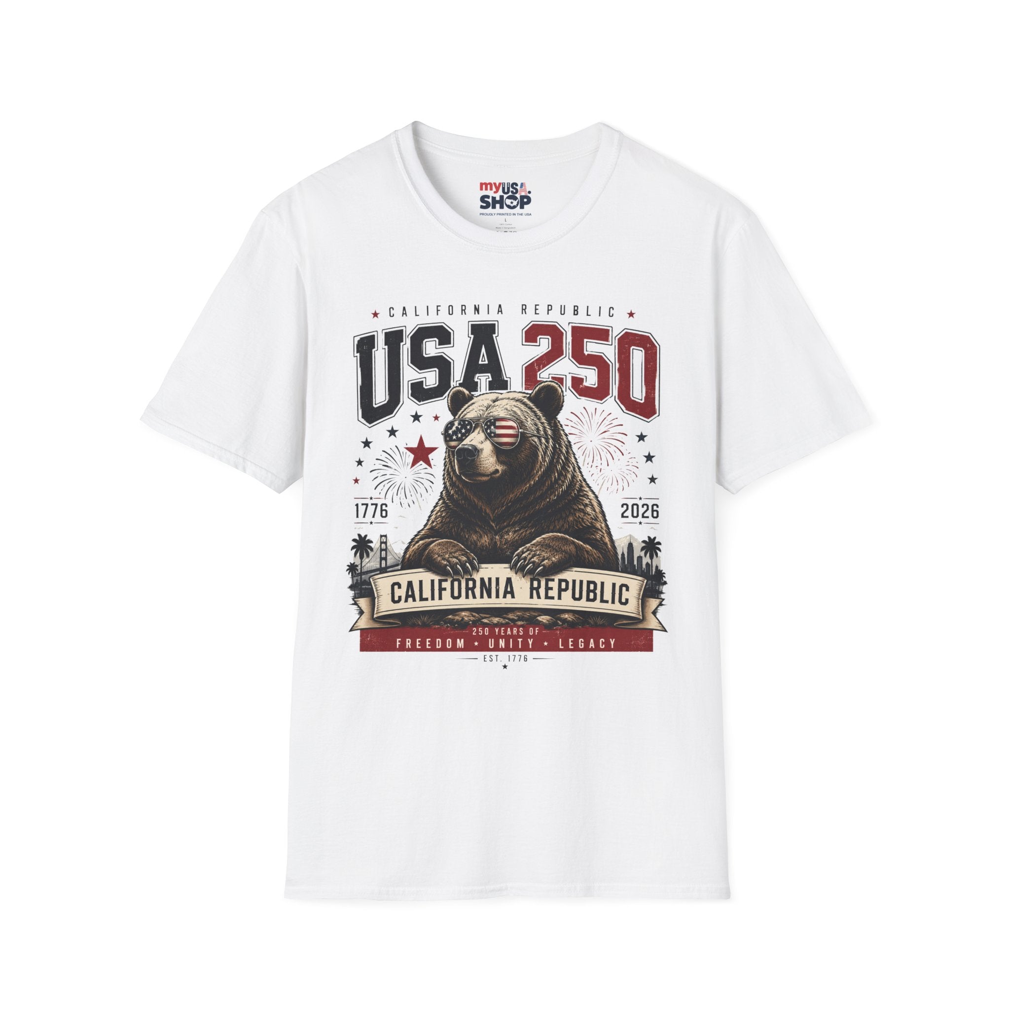 USA 250 California Republic Bear T-Shirt — 1776–2026 Bicentennial Celebration America