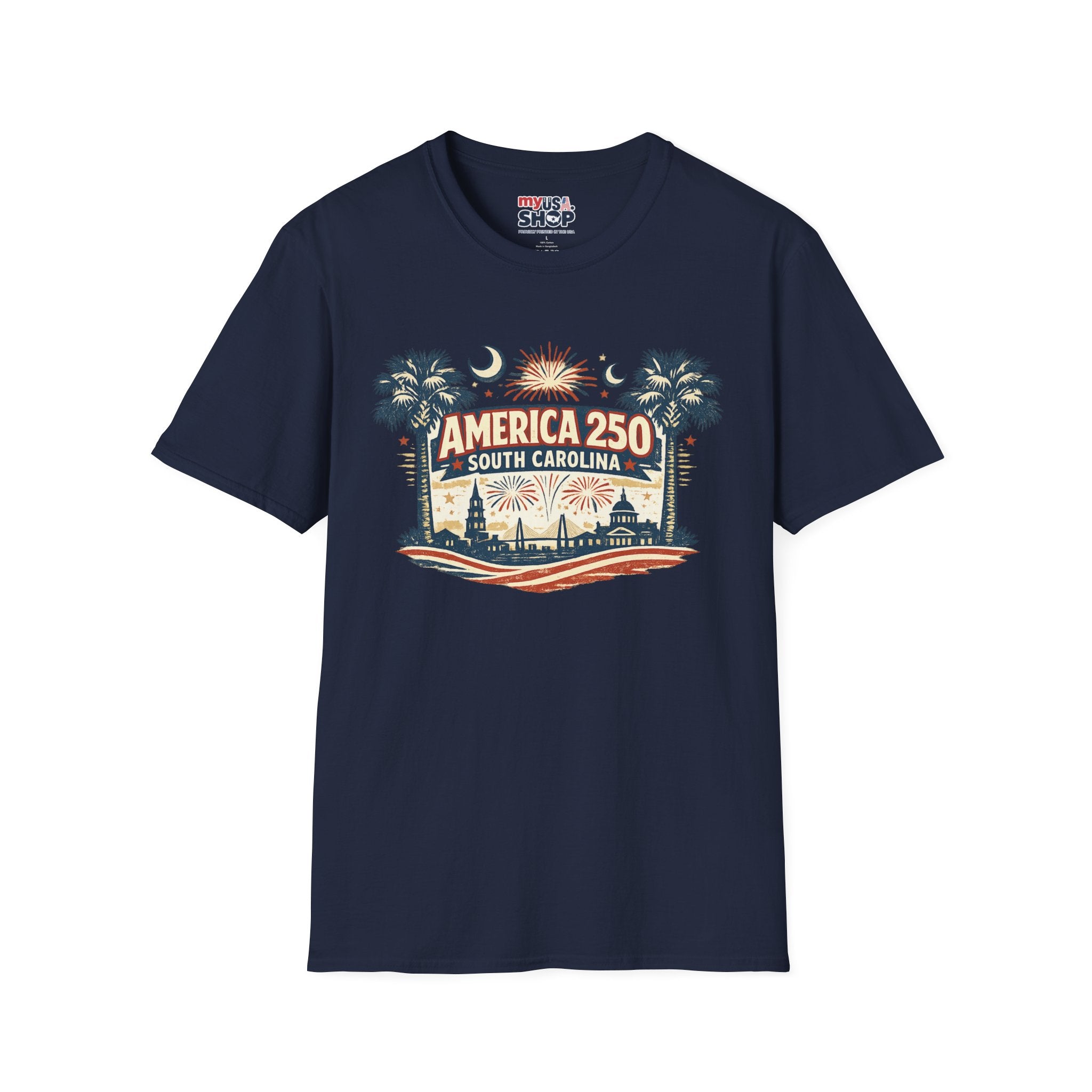 America 250 South Carolina T‑Shirt — Patriotic 250th Anniversary Tee with Palms & Fireworks