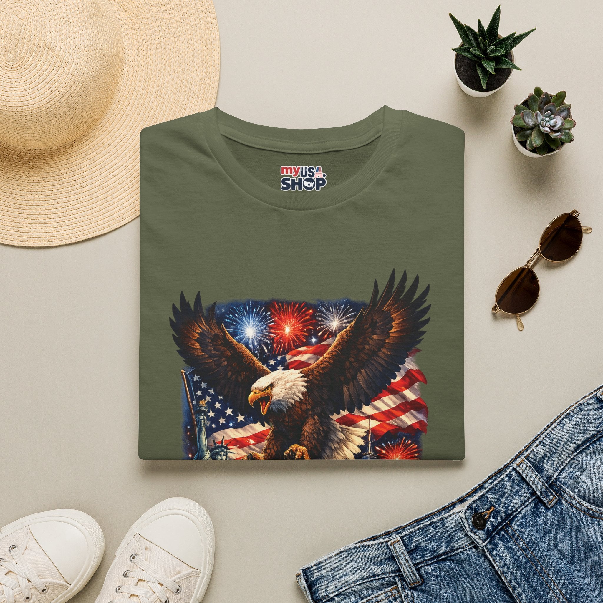 America 250 Patriotic Eagle T-Shirt — New York Fireworks Design