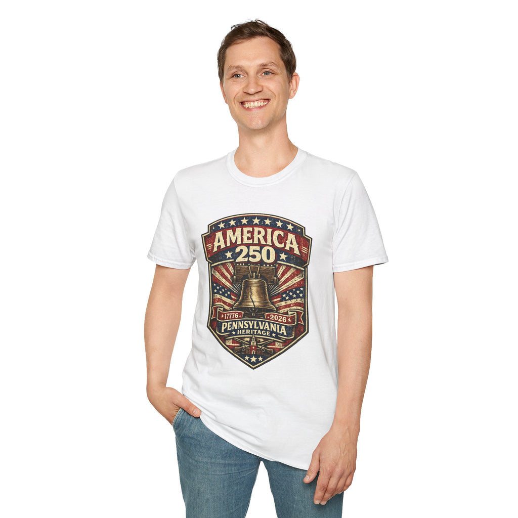 Pennsylvania America 250 Shirt — Vintage Liberty Bell Heritage Crest Tee
