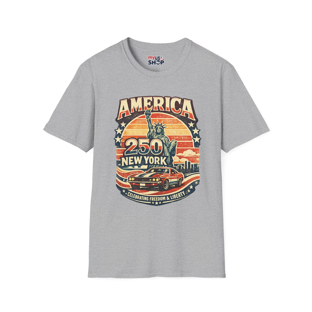America 250 New York T-Shirt — Retro Statue of Liberty Graphic