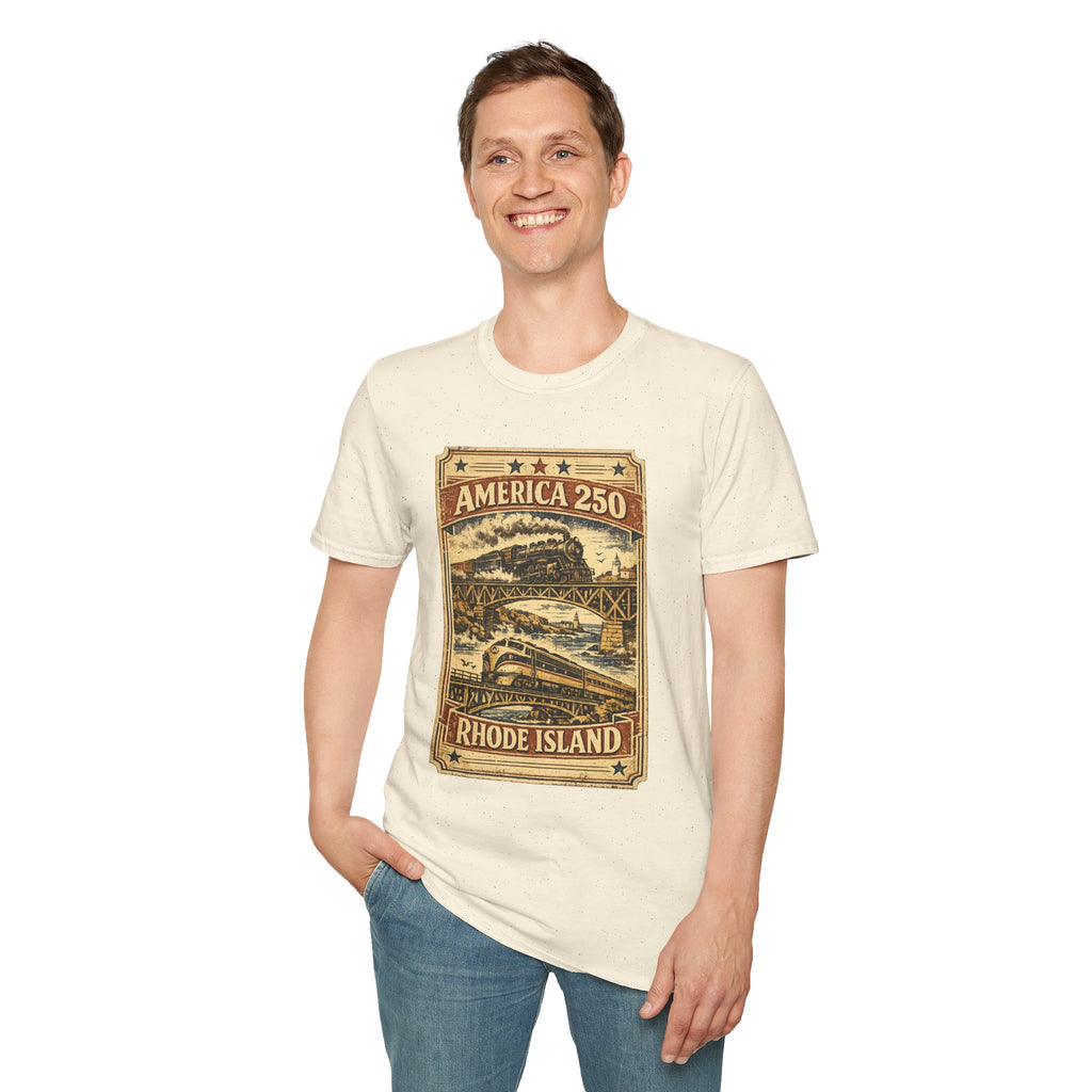 America 250 Rhode Island Train Heritage T-Shirt — Vintage Railroad Graphic Tee