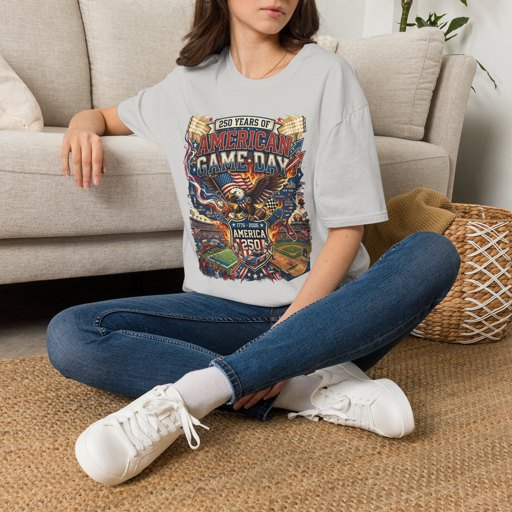 American Game Day T-Shirt — 250 Years USA Football & Baseball Celebration Pop Culture