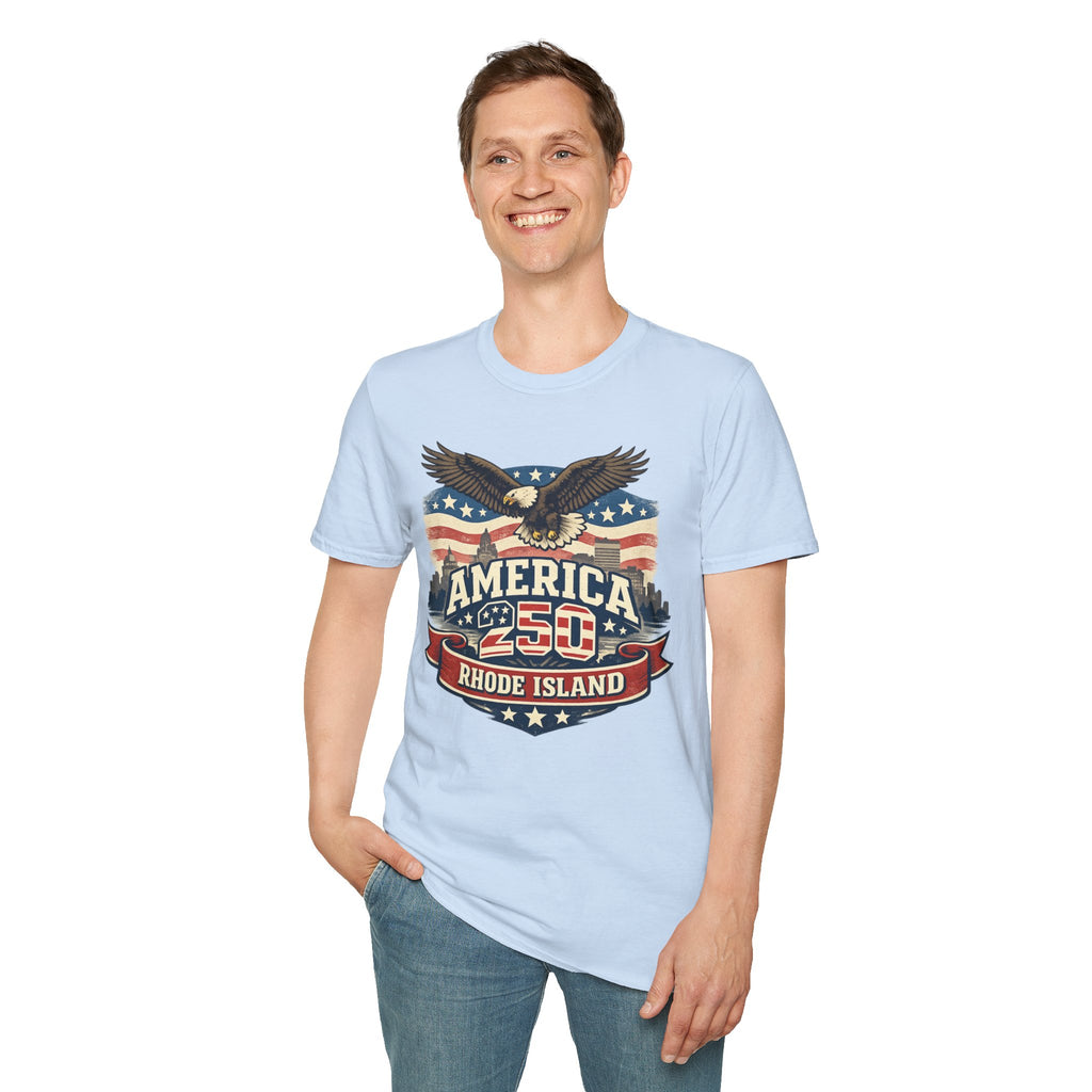 America 250 Rhode Island Eagle Shirt — Patriotic Skyline Graphic Tee