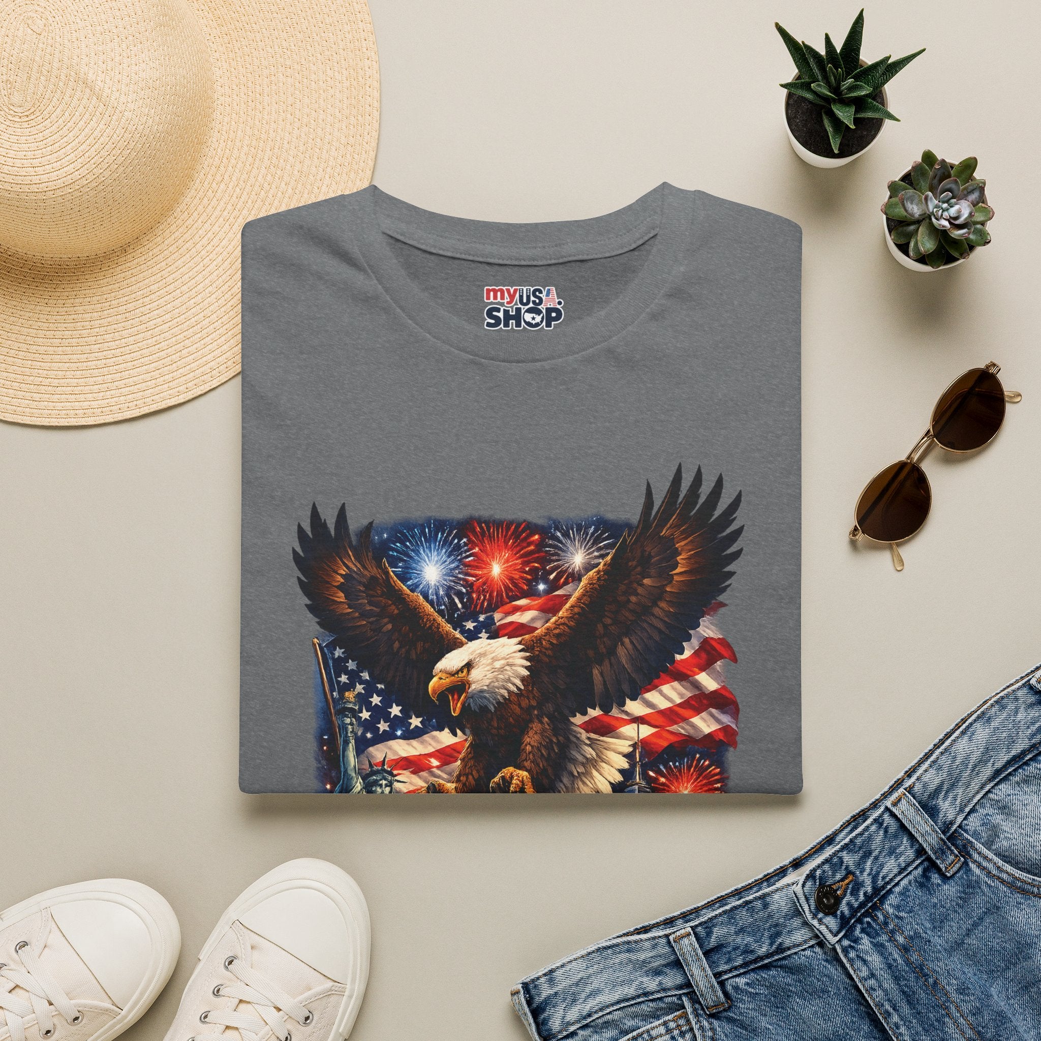 America 250 Patriotic Eagle T-Shirt — New York Fireworks Design