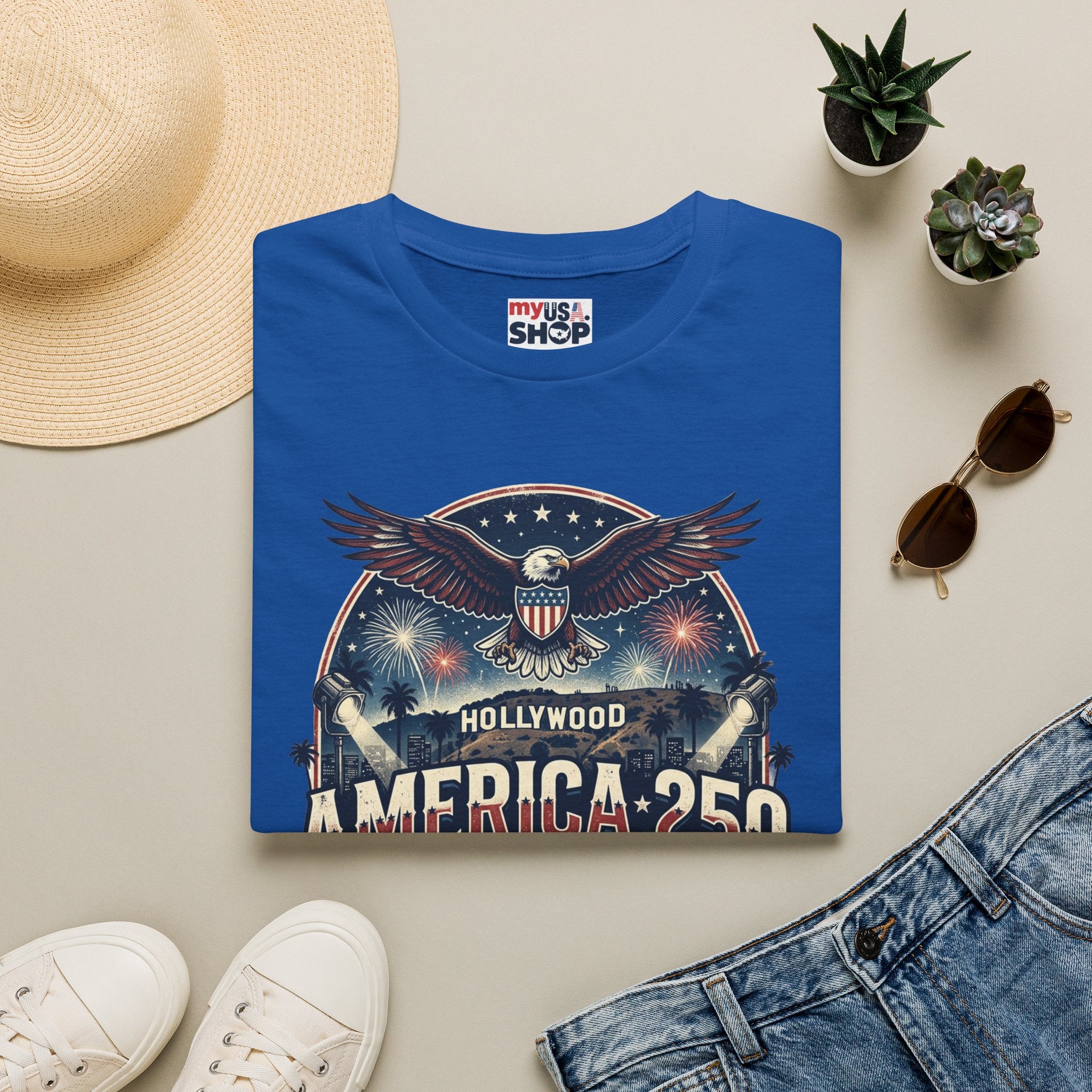 America 250 Graphic T-Shirt — Hollywood Stars & Stripes Eagle Design